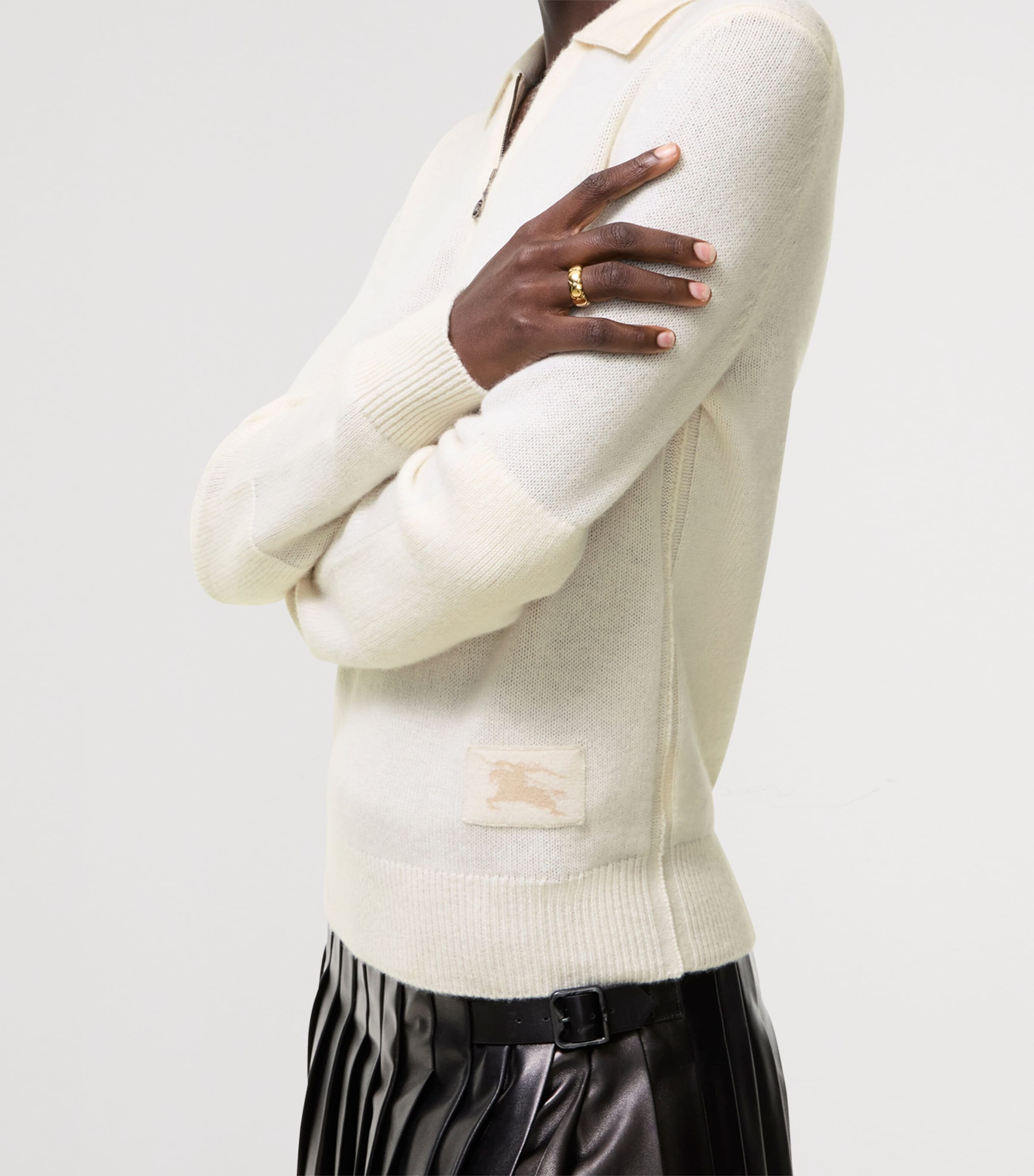 Burberry Womens Cashmere Polo Sweater Ceramic White Image 3