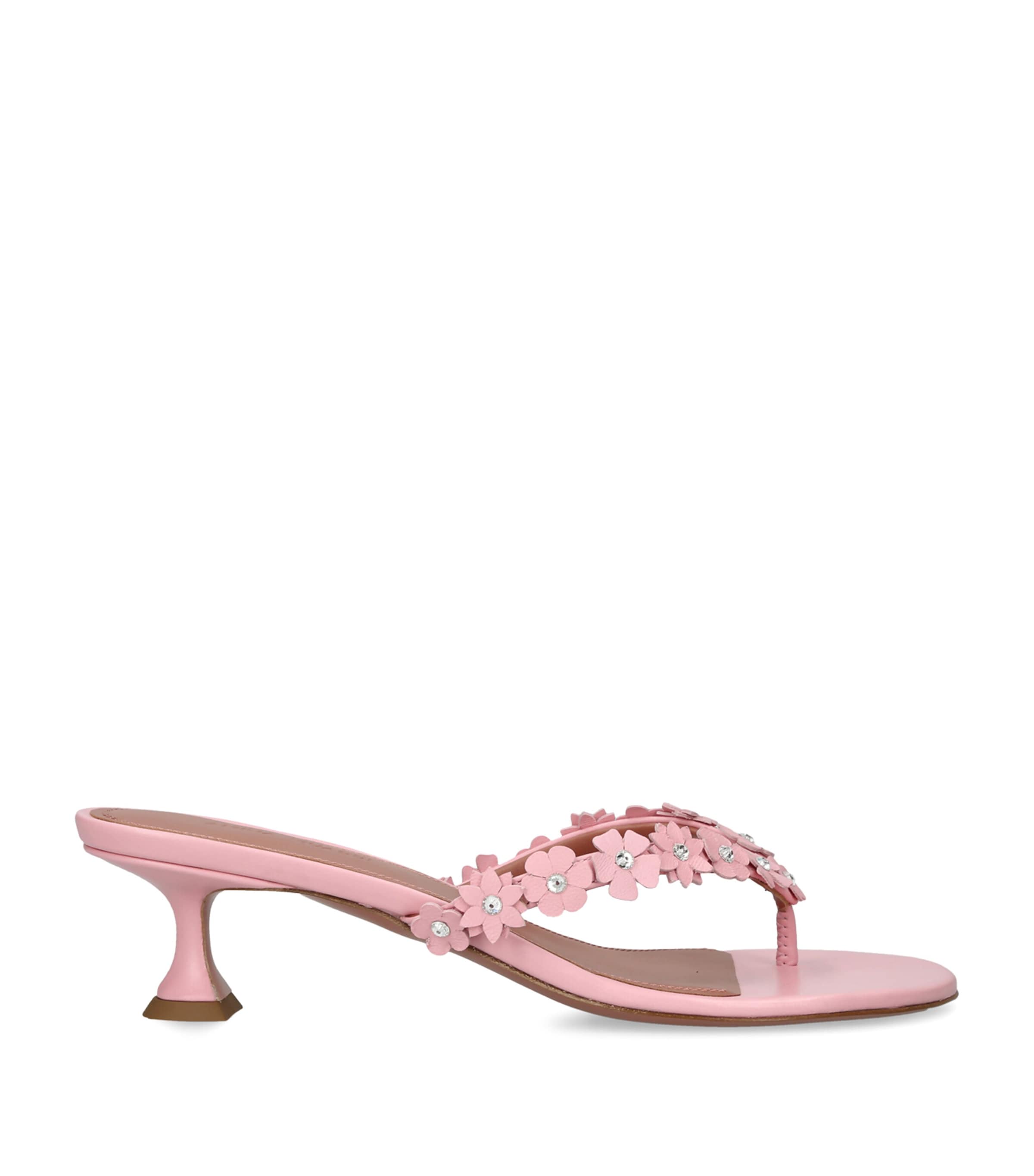 Amina Muaddi Leather Janis Heeled Sandals 45 Pink Image 1