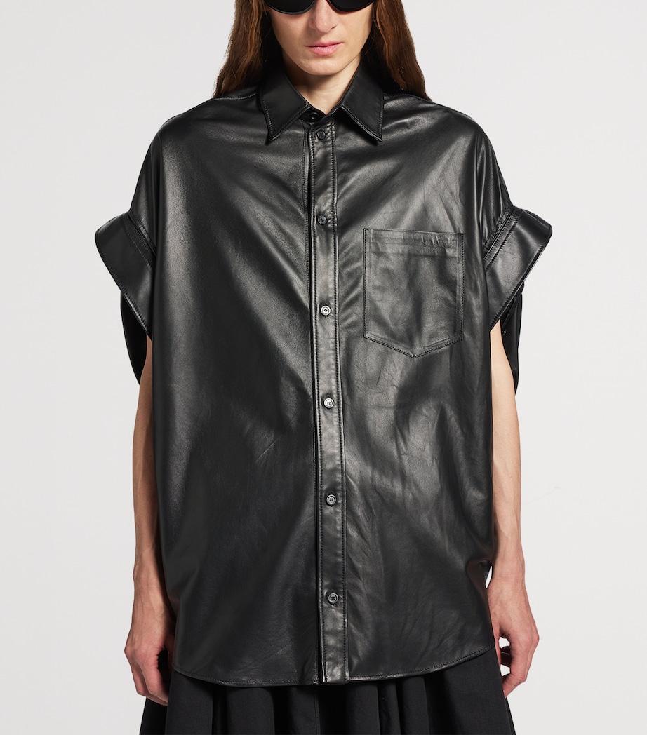 Leather Tucked-Sleeve Shirt 1000 Image 5