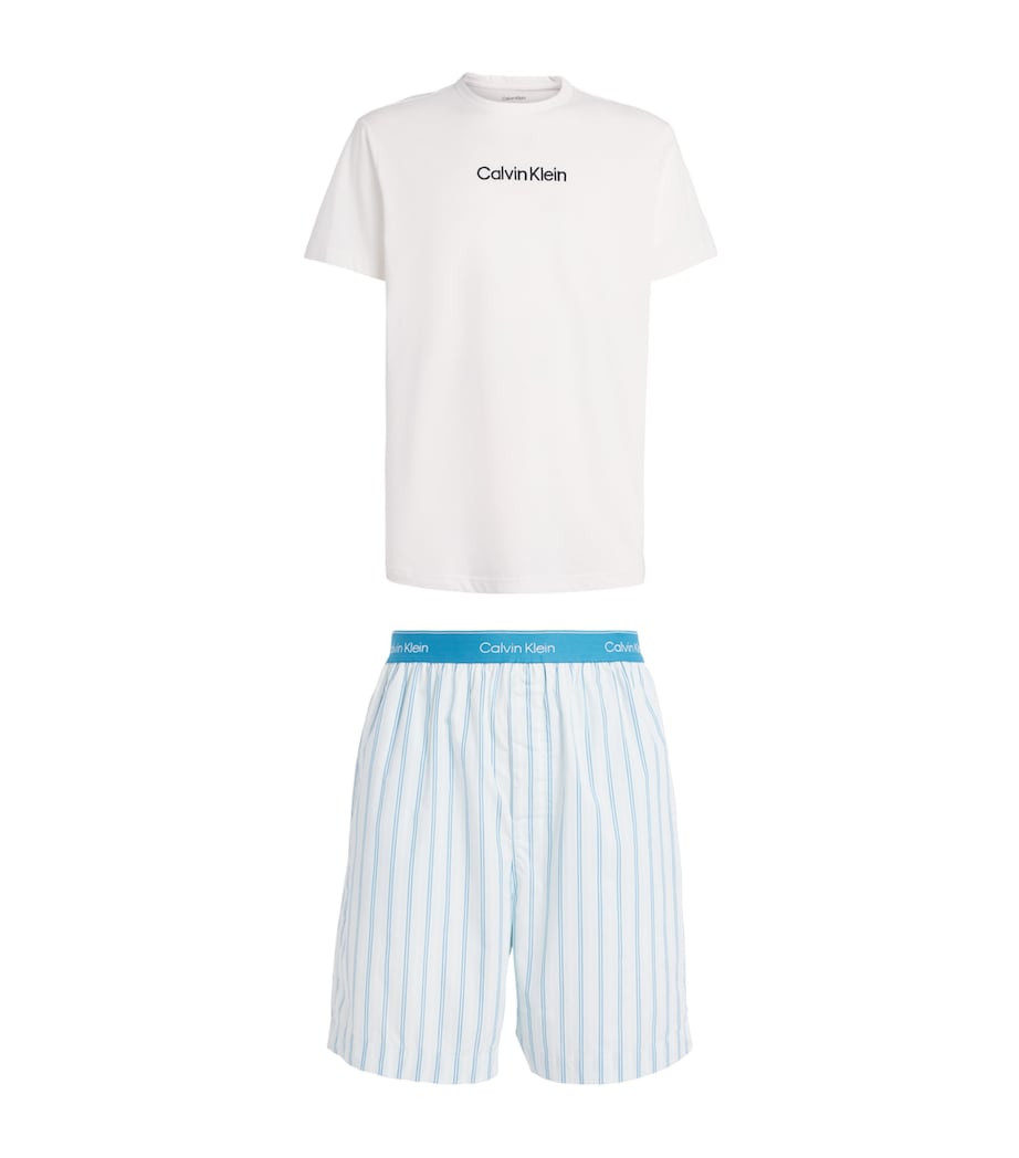 Calvin Klein Mens Cotton T-Shirt and Shorts Pyjama Set Wht/stripe Mist Image 1
