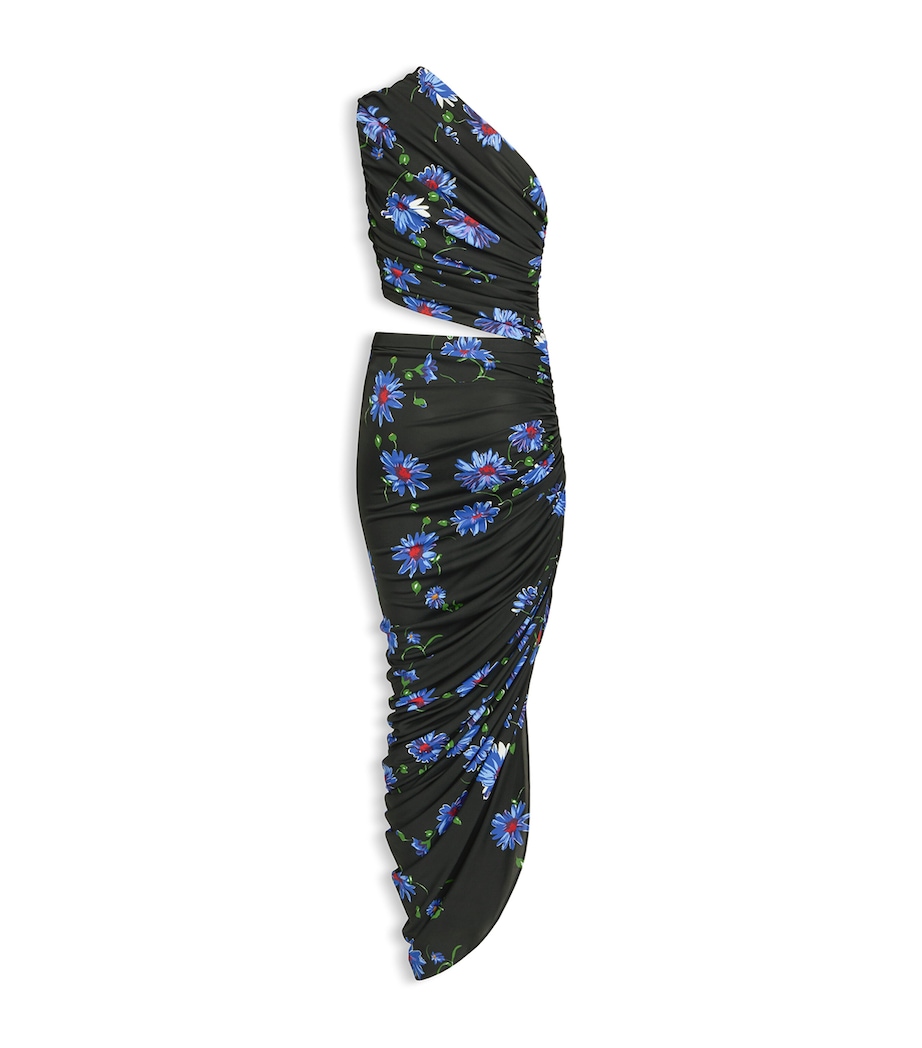 Alaïa Womens Floral Ruched Asymmetric Midi Dress Black/blue Image 2