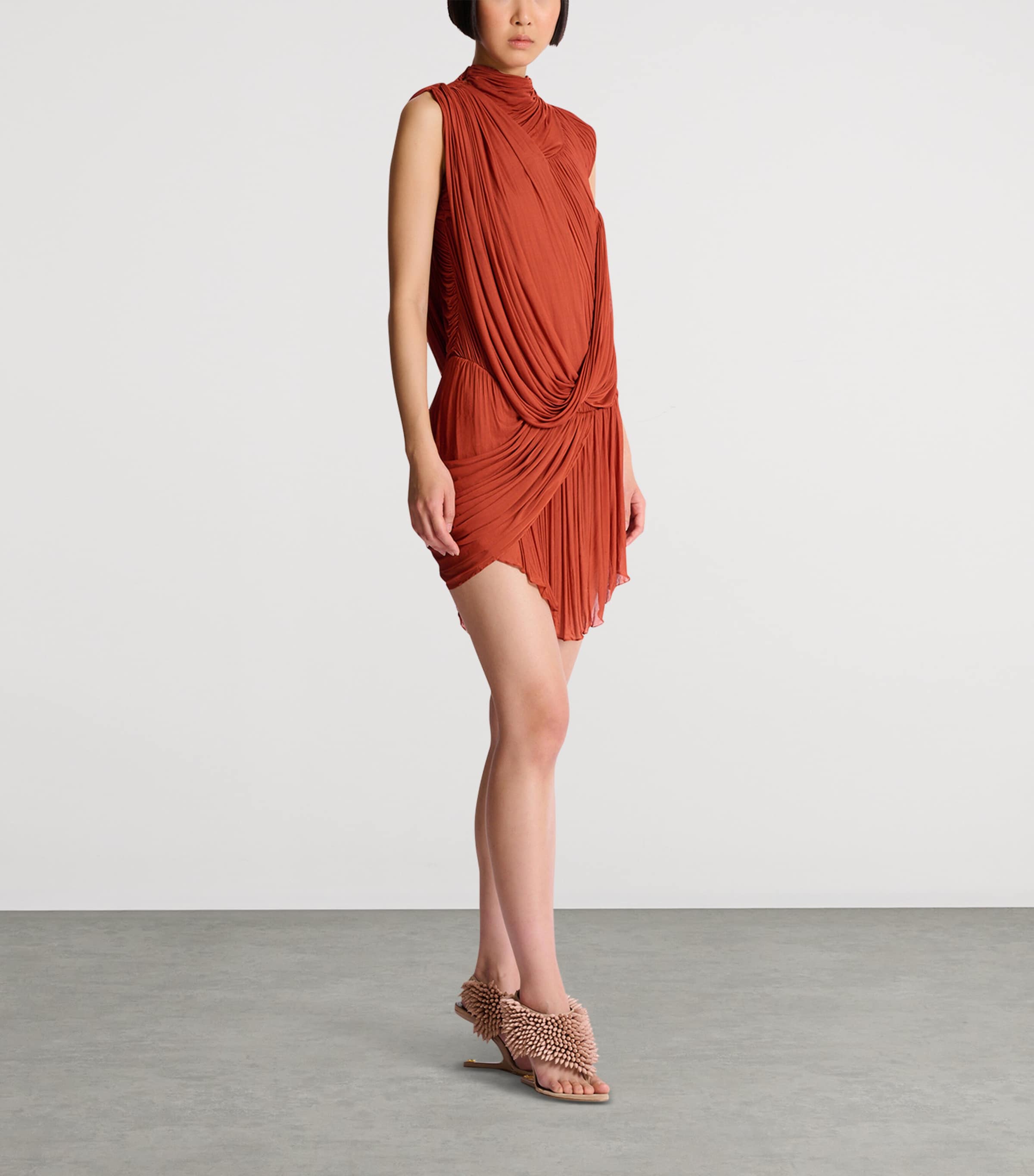 Balmain Womens Jersey Draped Mini Dress Rouge Ocre Image 4