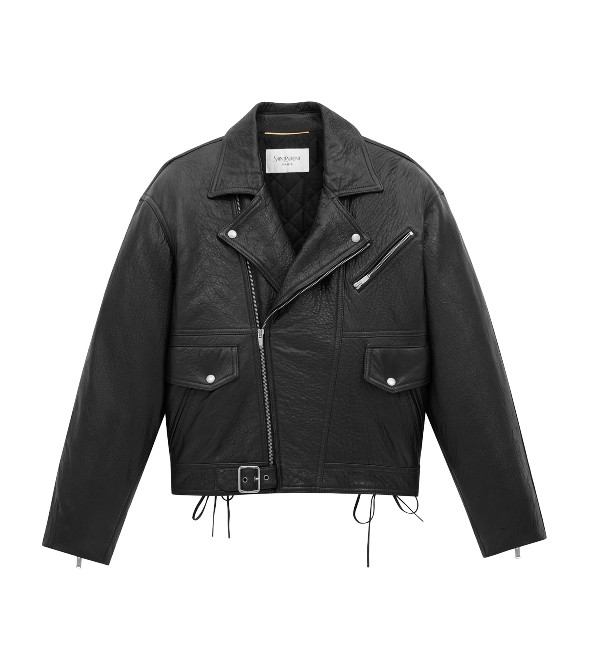 Saint Laurent Lace-up Leather Jacket In Black