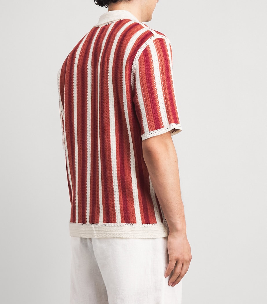 Wax London Mens Crochet Stripe Shirt Ecru / Orange Image 5