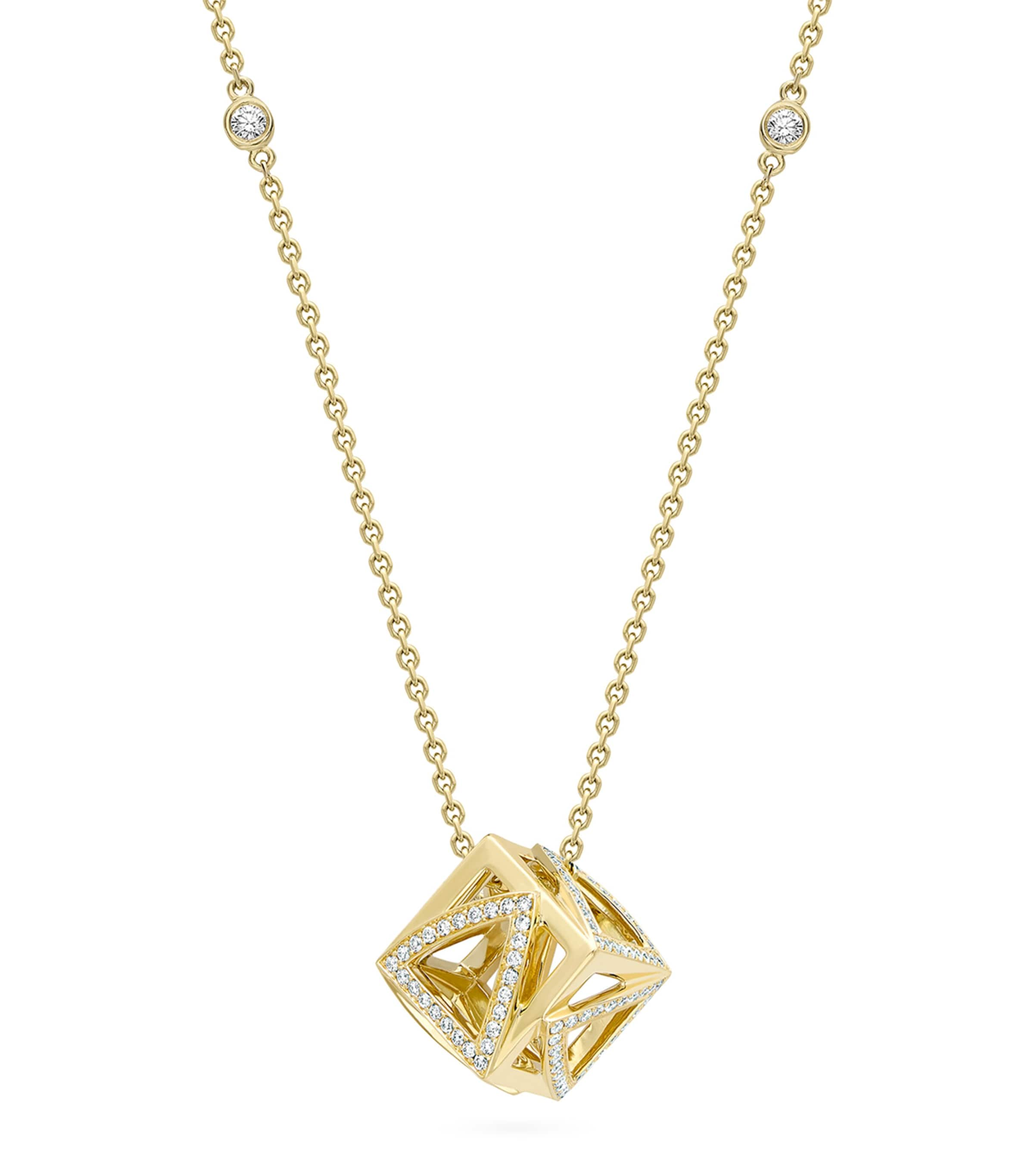 Boodles Yellow Gold And Diamond Be You Cube Pendant Necklace