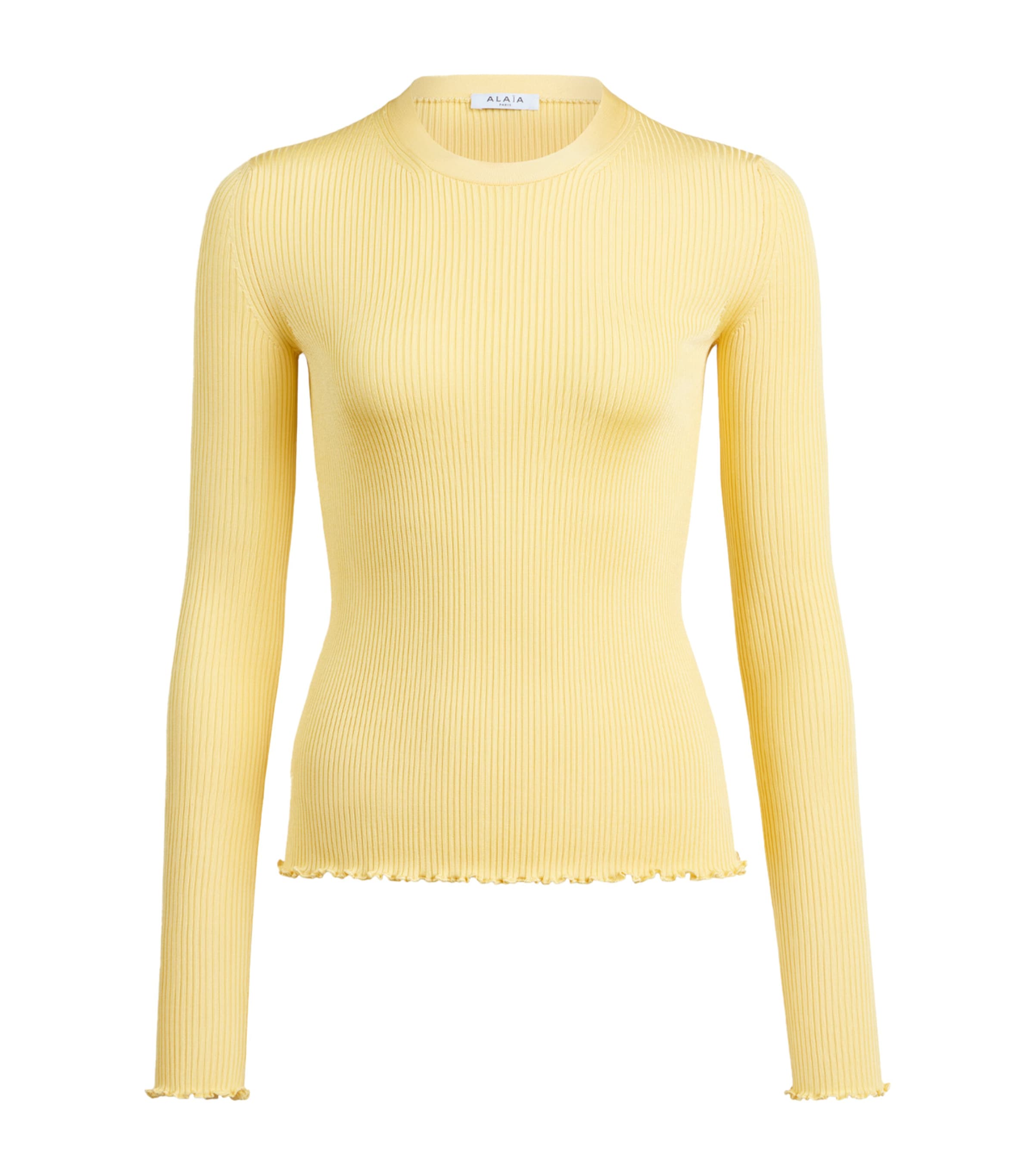 Alaïa Womens Silk-Blend Ribbed Sweater Pale Yellow Image 1
