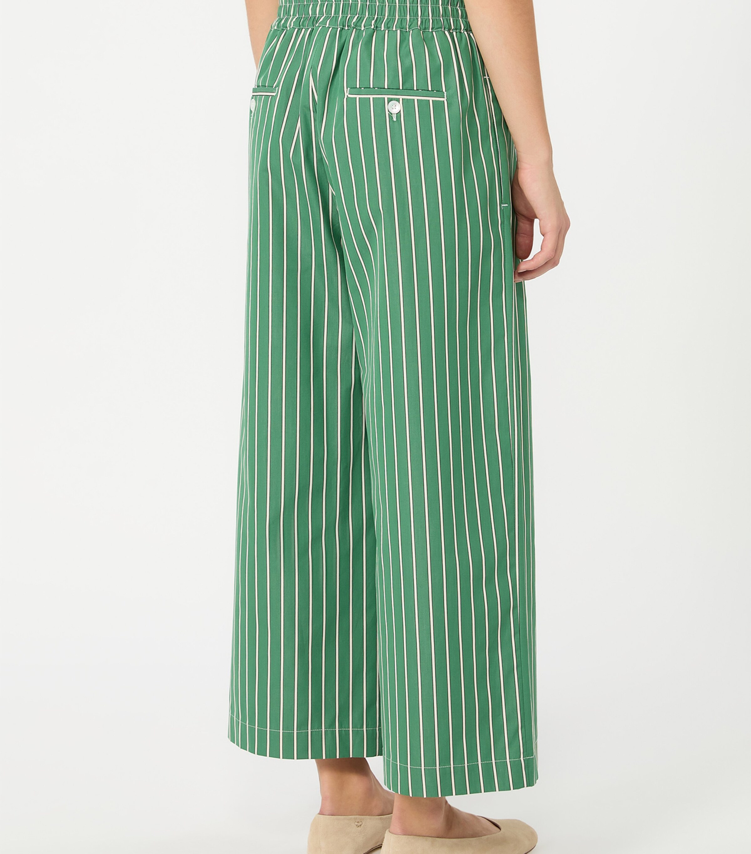 Weekend Max Mara Womens Cotton Striped Wide-Leg Trousers Green Image 4