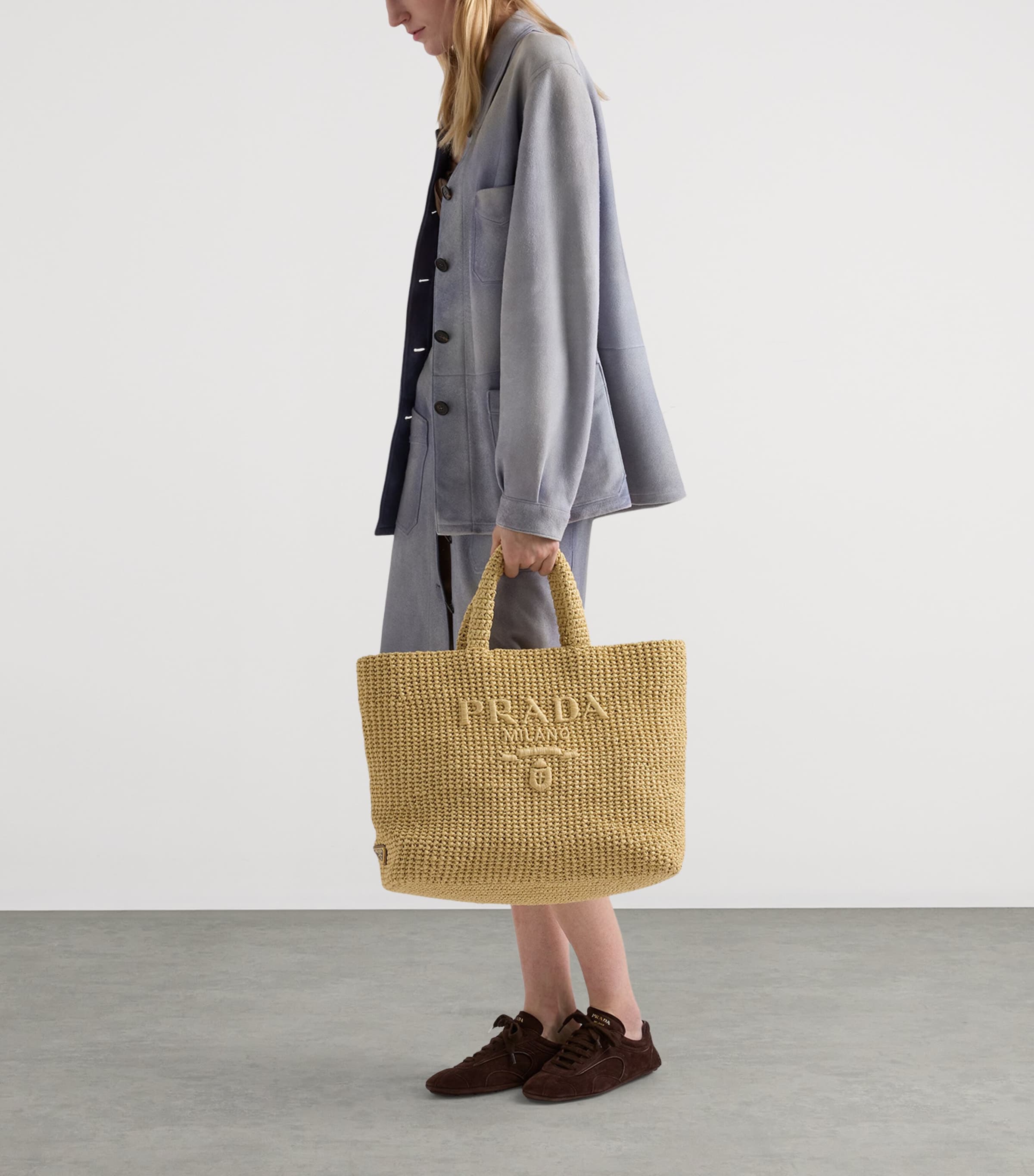 Prada Large Crochet Tote Bag Neutral Image 3