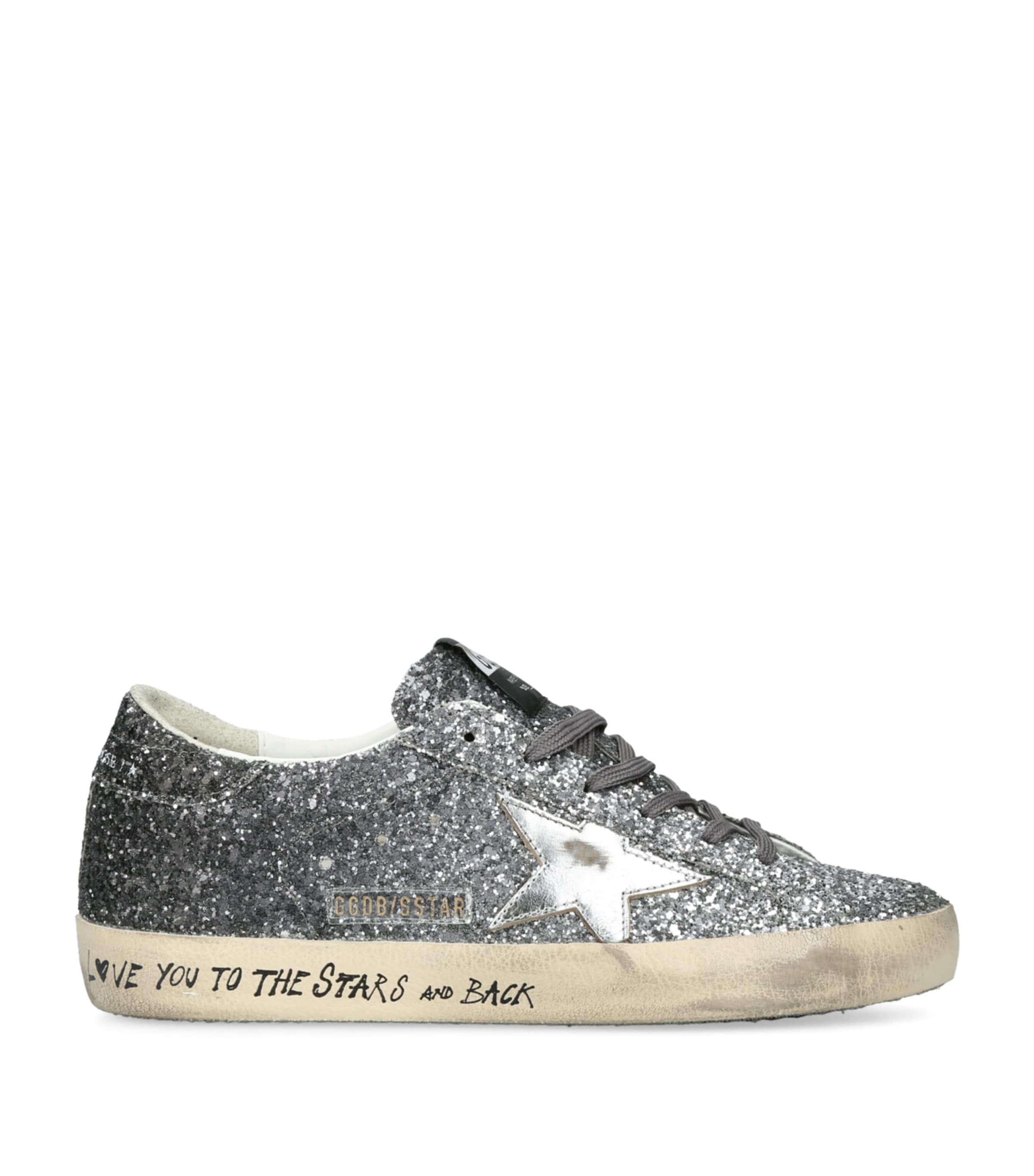 Golden Goose Super-star Classic With List Glitter Upper Toe Tongue And Heel Laminated Star Sneakers Grey In Silver
