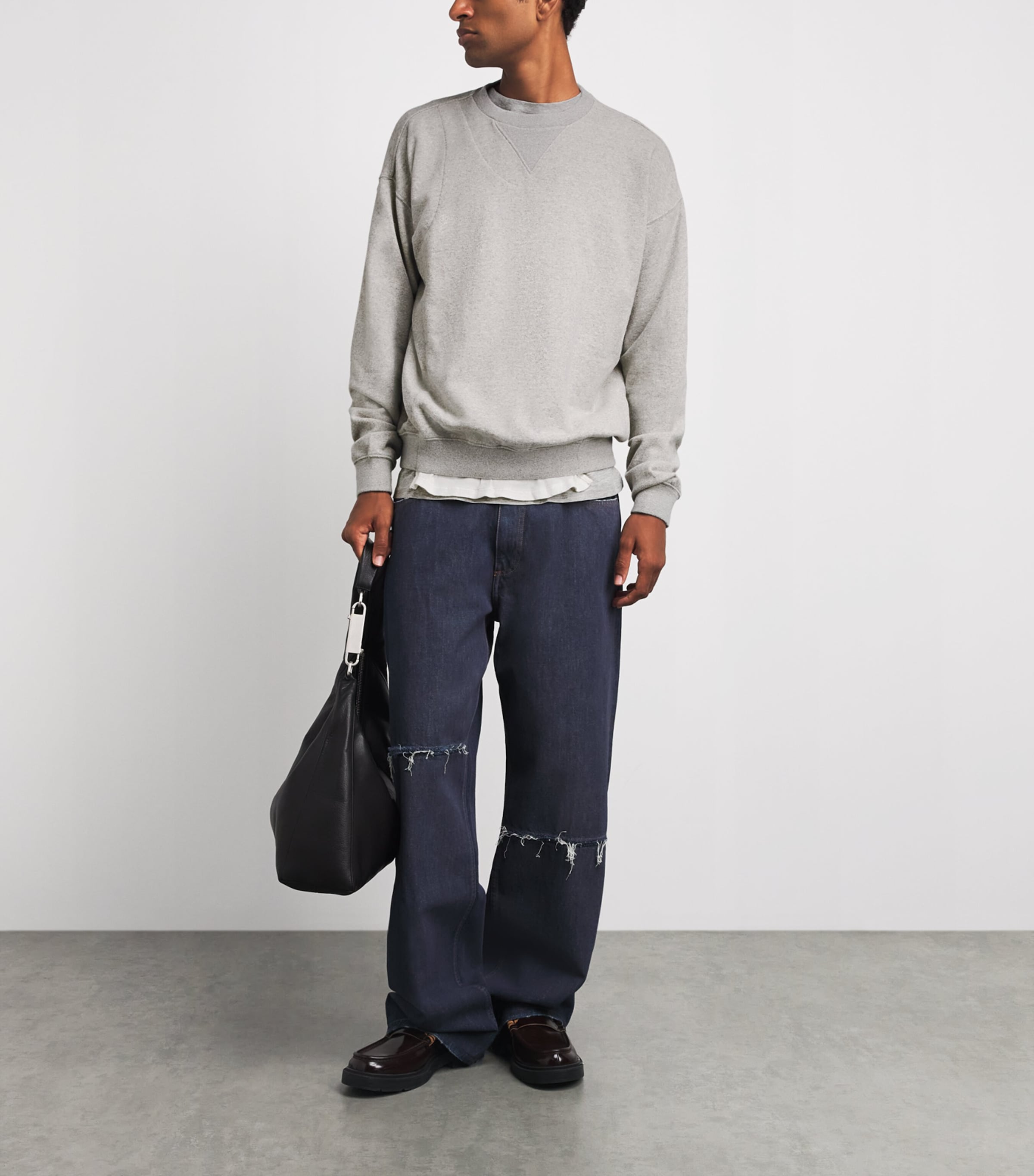 Maison Margiela Mens Cotton Double-Layered Sweatshirt Grey Melange Image 2