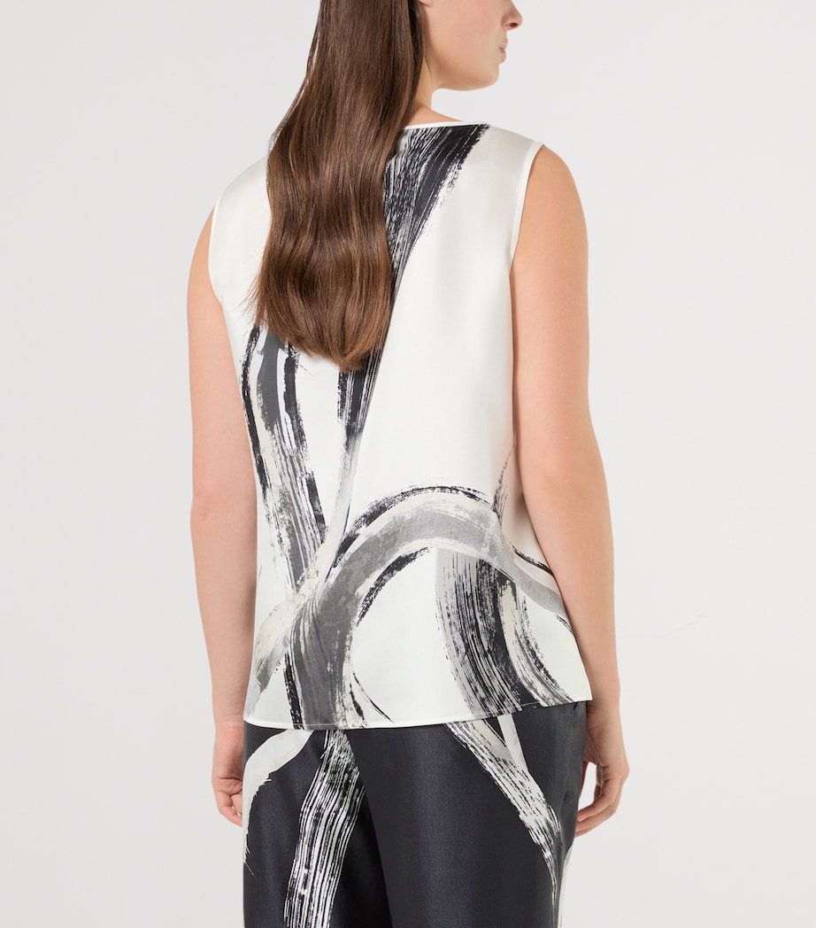 Marina Rinaldi Womens Silk Printed Blouse White Black Image 4