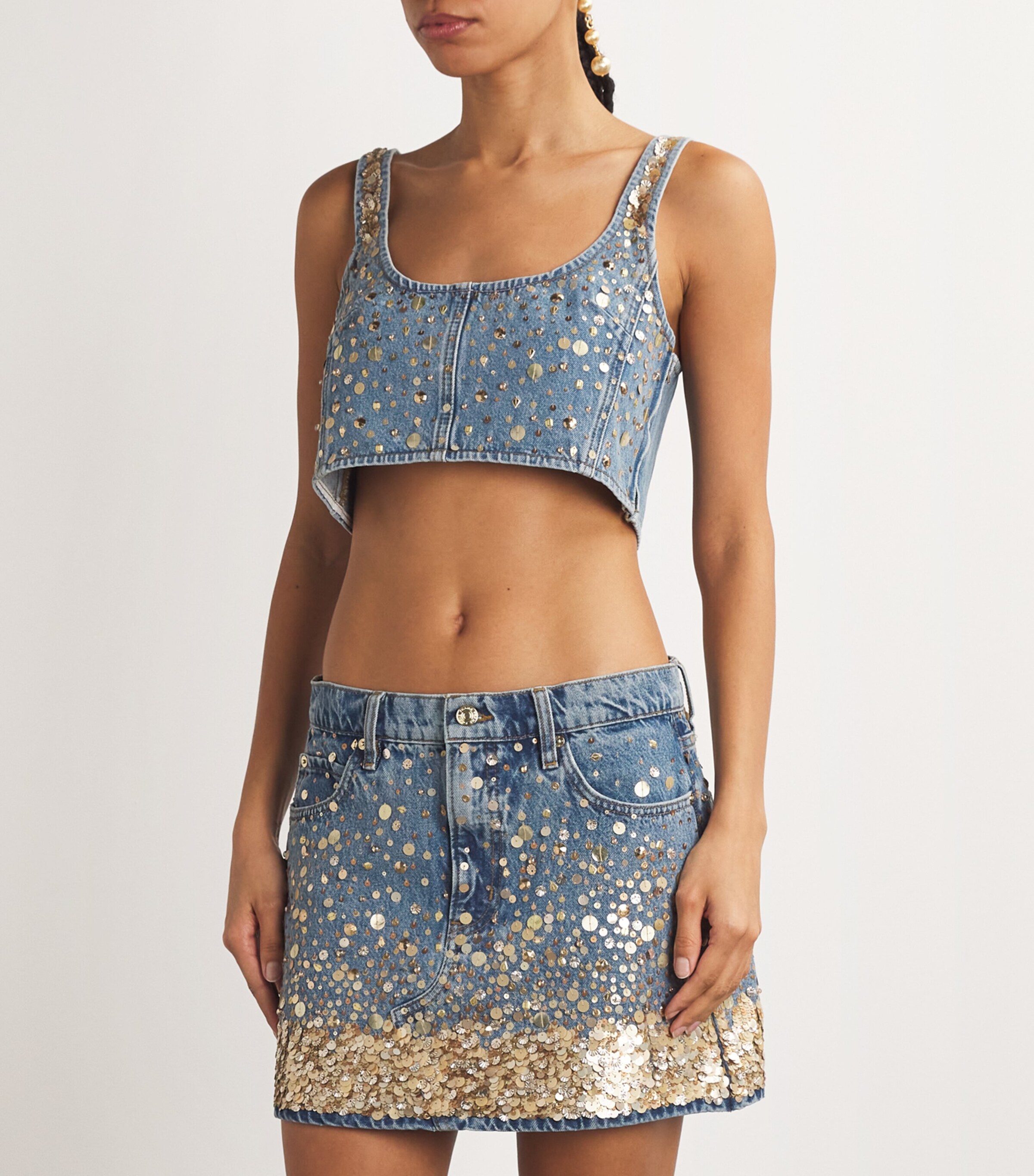 FRAME Womens Denim The Champagne Crop Top Gold Embellished Image 3