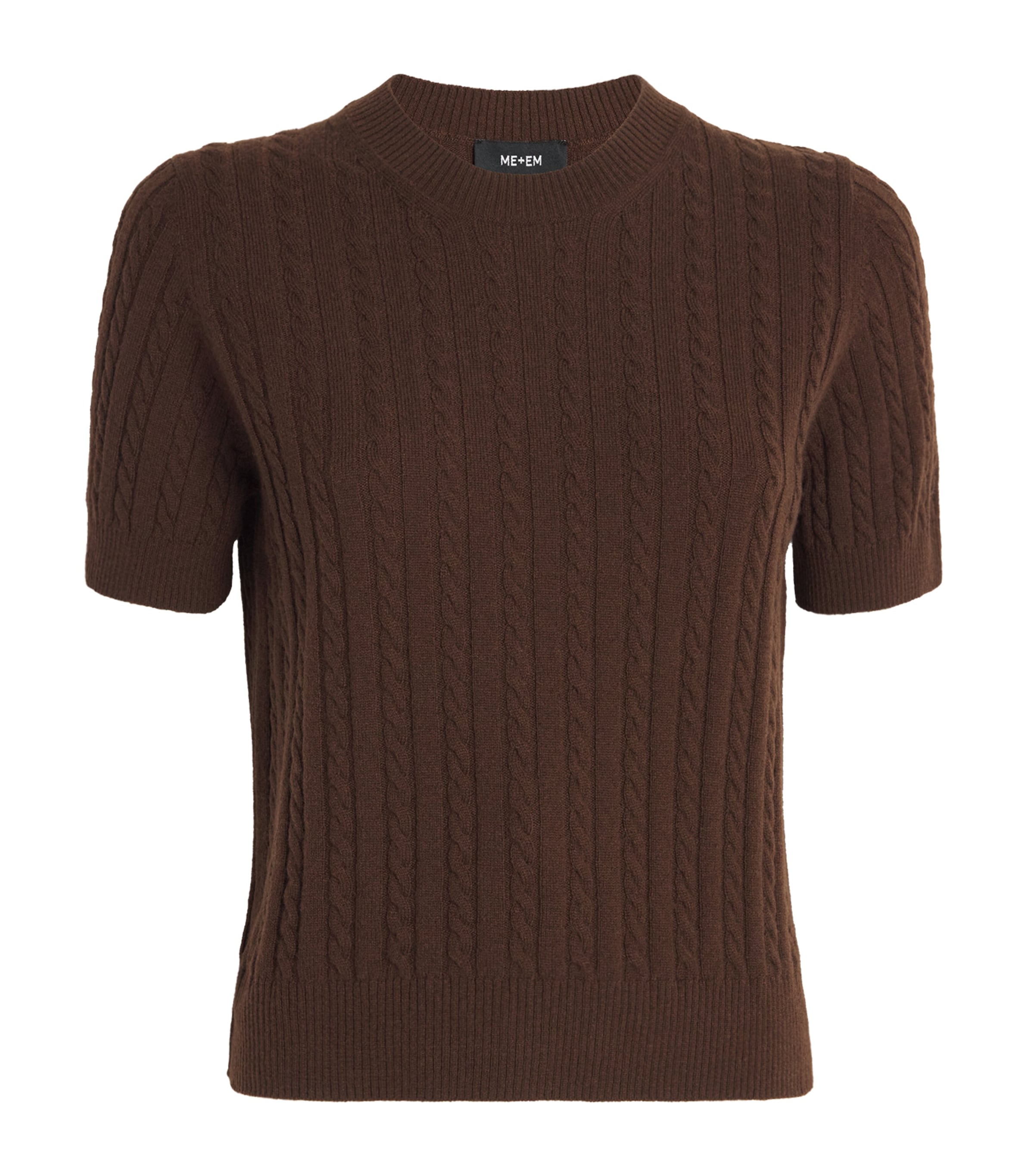 Me+em Merino Wool-cashmere Cable-knit T-shirt In Brown