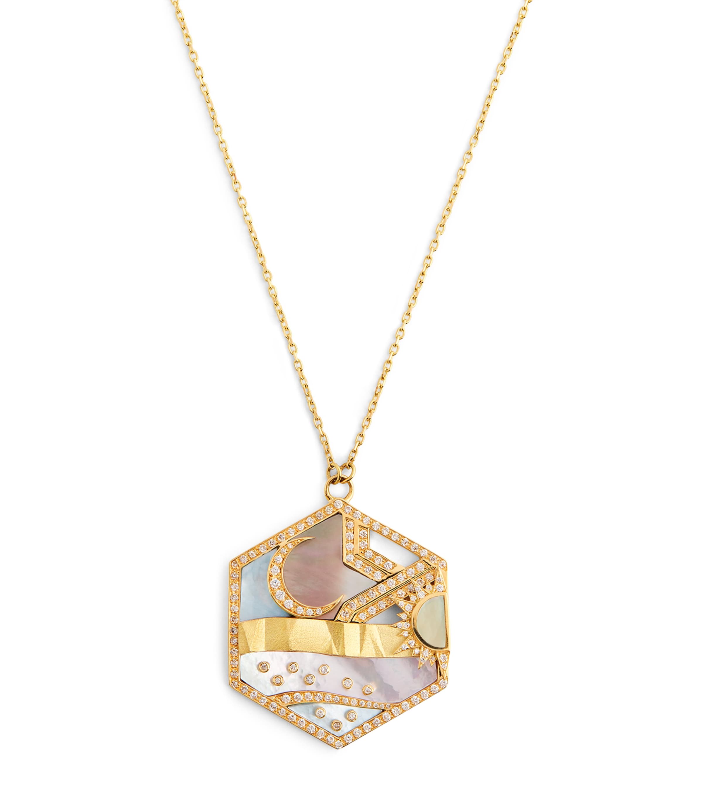 L'ATELIER NAWBAR Yellow Gold, Diamond and Mother-of-Pearl Biladi Pendant Necklace White Image 1