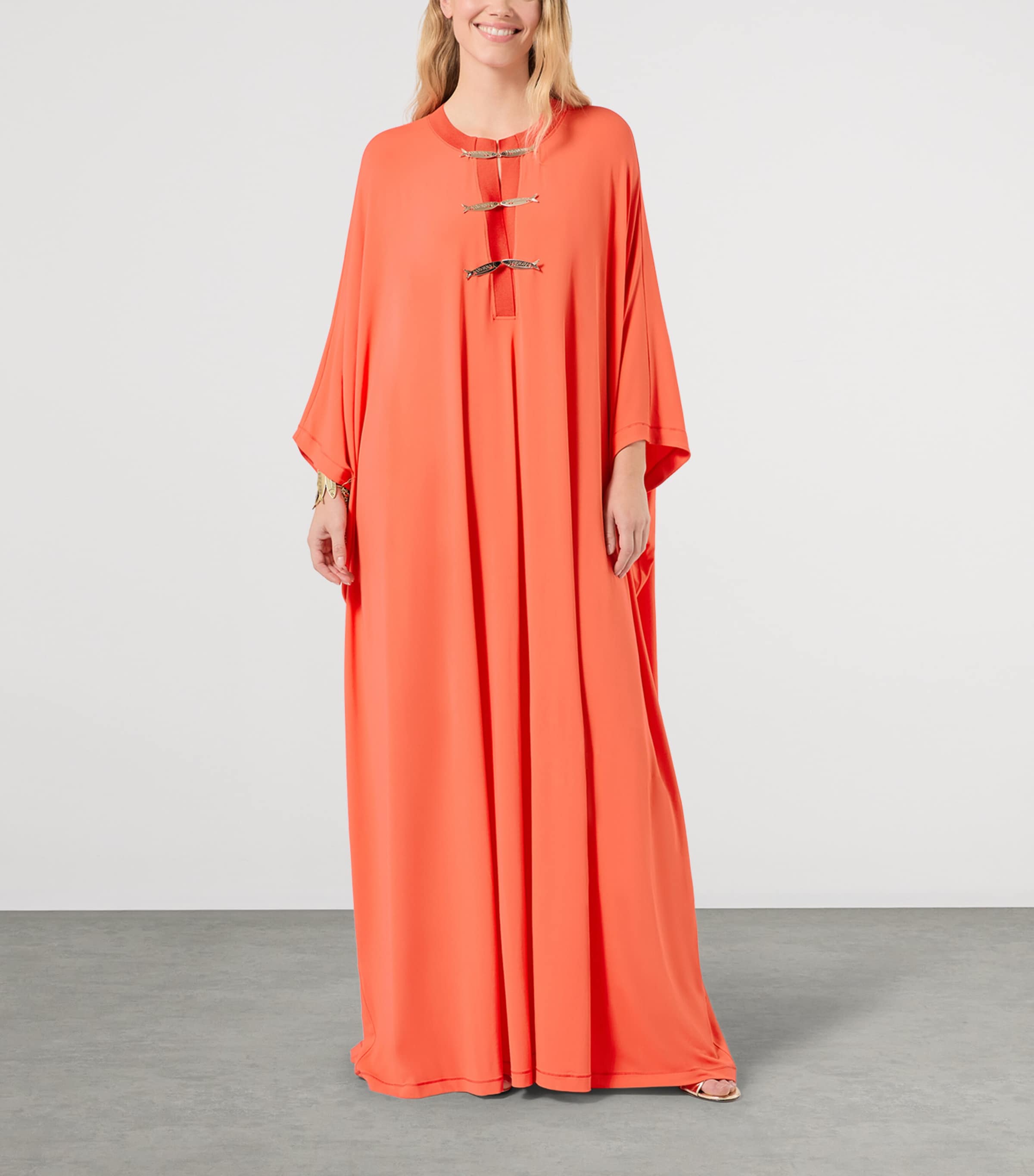 Marina Rinaldi Womens Jersey Fish-Detail Maxi Dress Coral Image 2