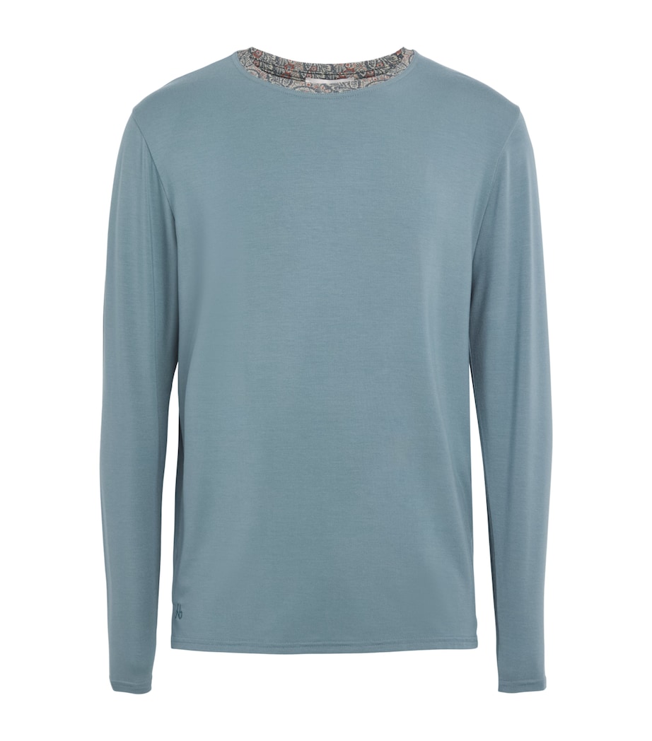 Homebody Mens Liberty-Collar Long-Sleeve T-Shirt Teal Mist/neem Image 1