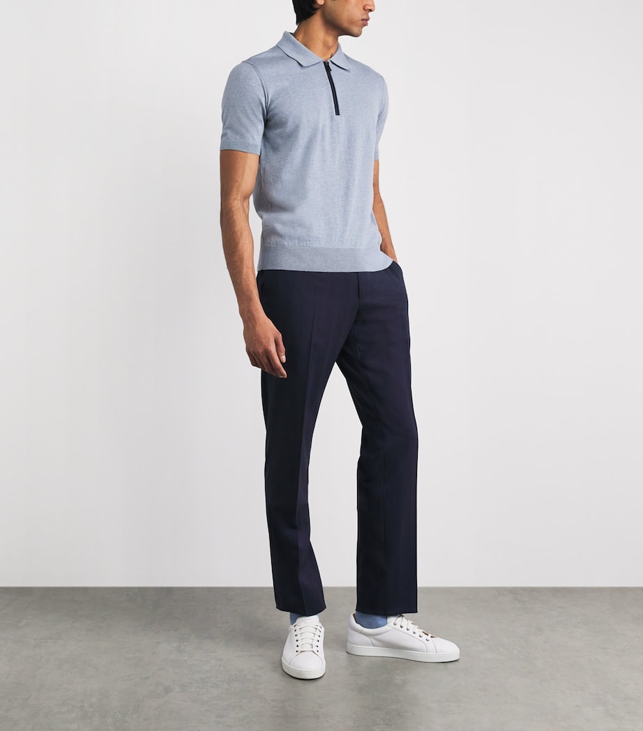 Pal Zileri Mens Cotton Zip-Up Polo Shirt Light Blue Image 2