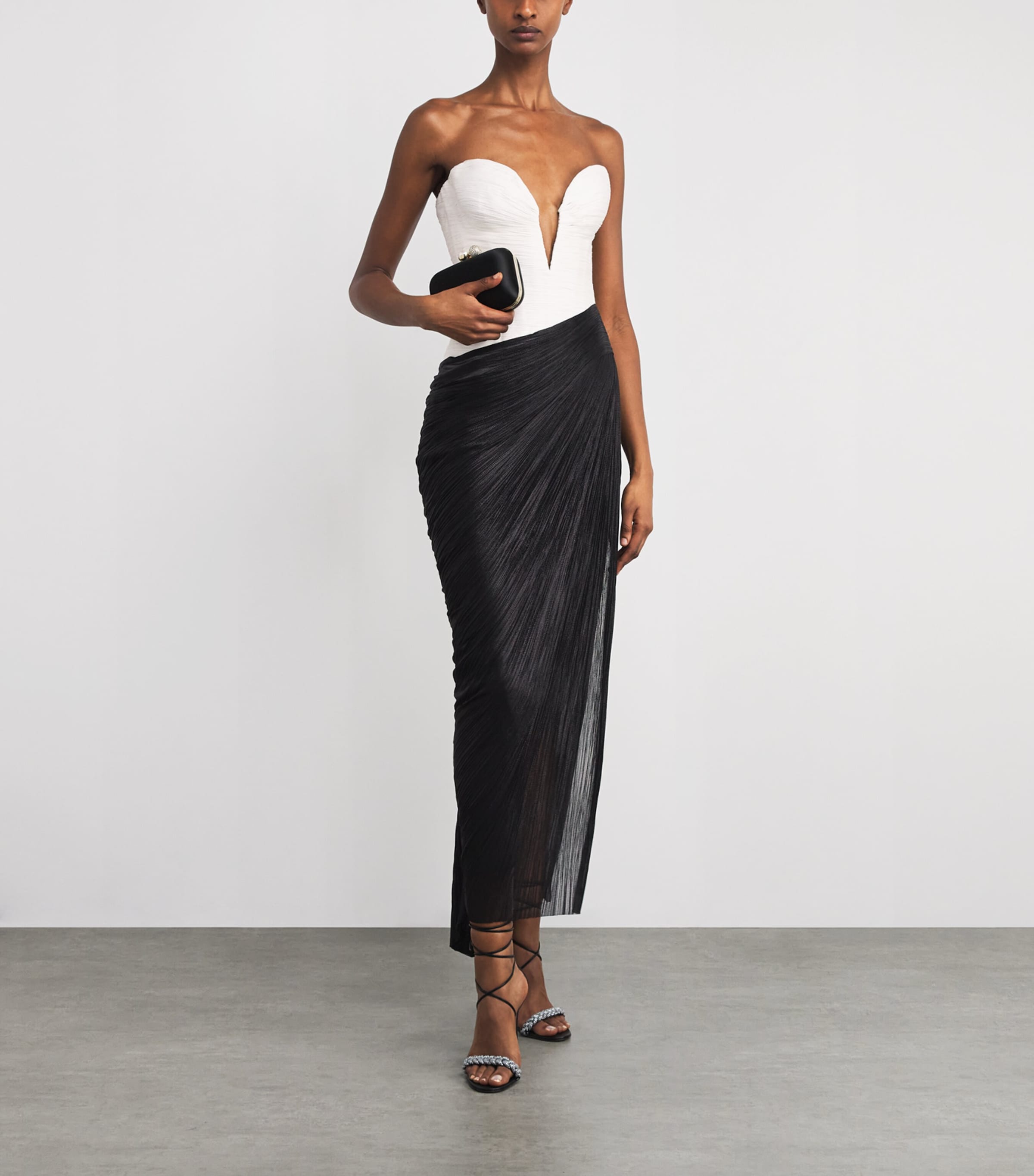 Pleated Dita Maxi Dress MASCARA/PEARL WHITE Image 2