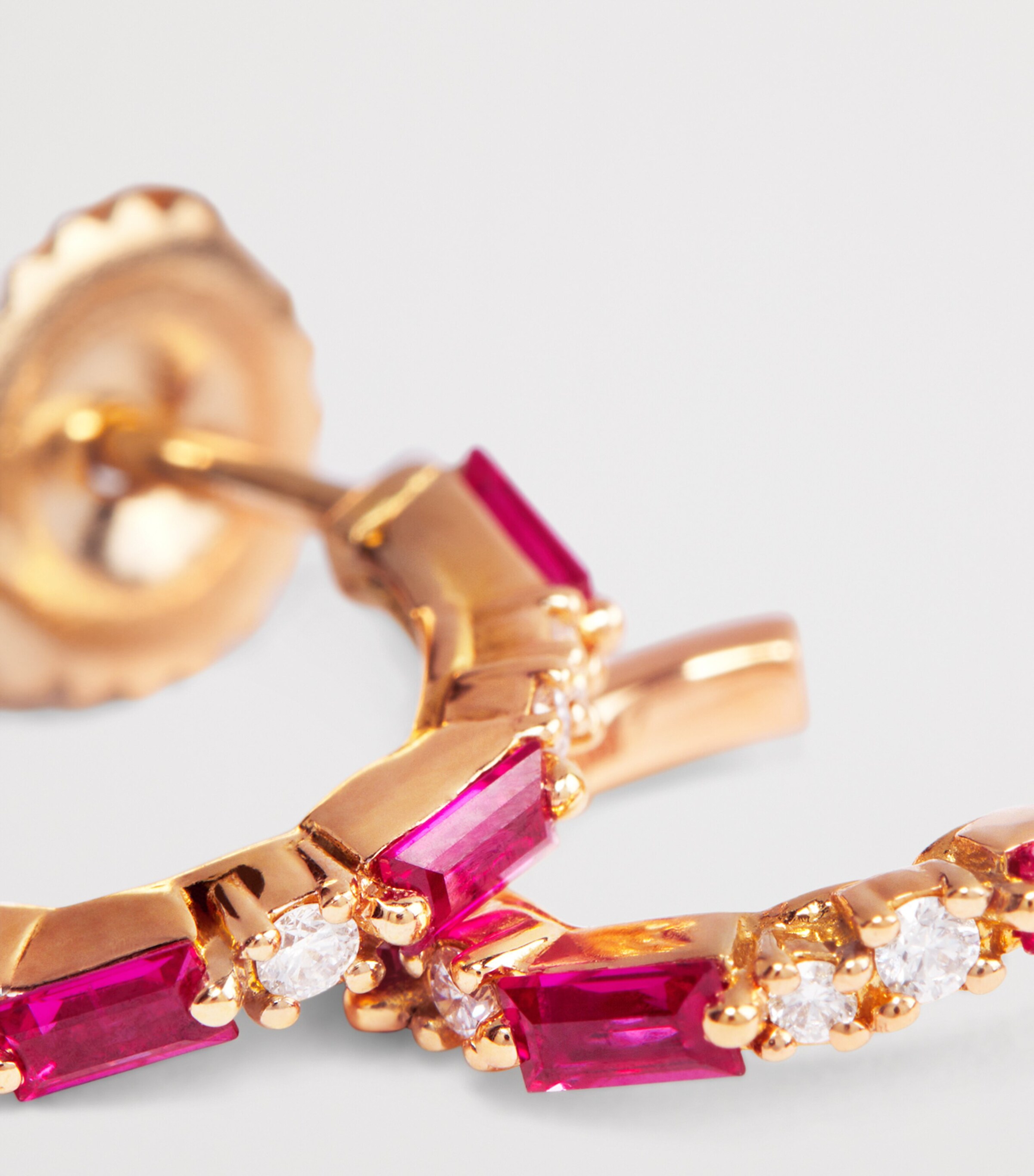 Suzanne Kalan Rose Gold, Ruby and Diamond Thin Mix Hoop Earrings Rg/ruby Image 5