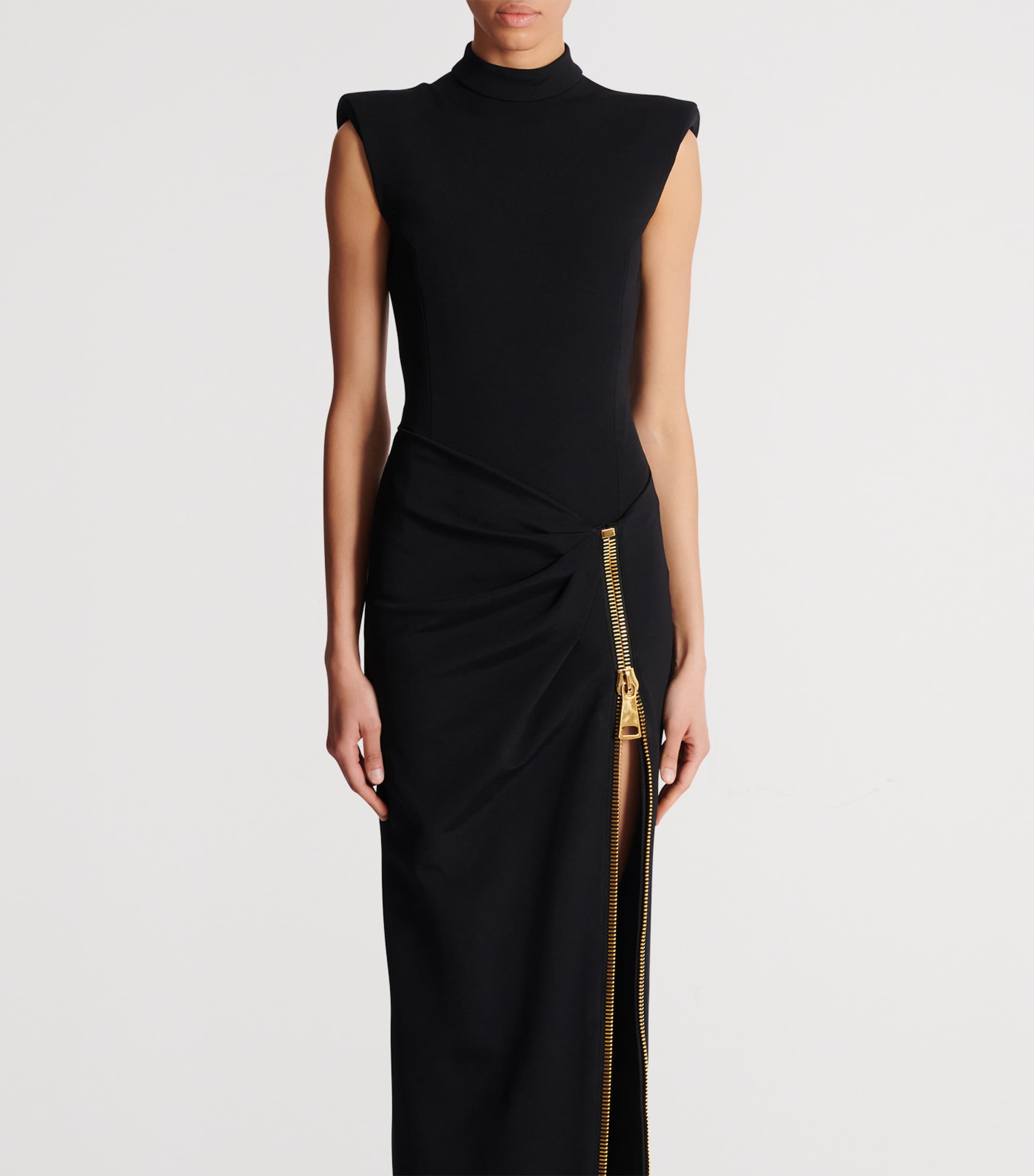 Balmain Womens Zip-Detail Split Maxi Dress Noir Image 6