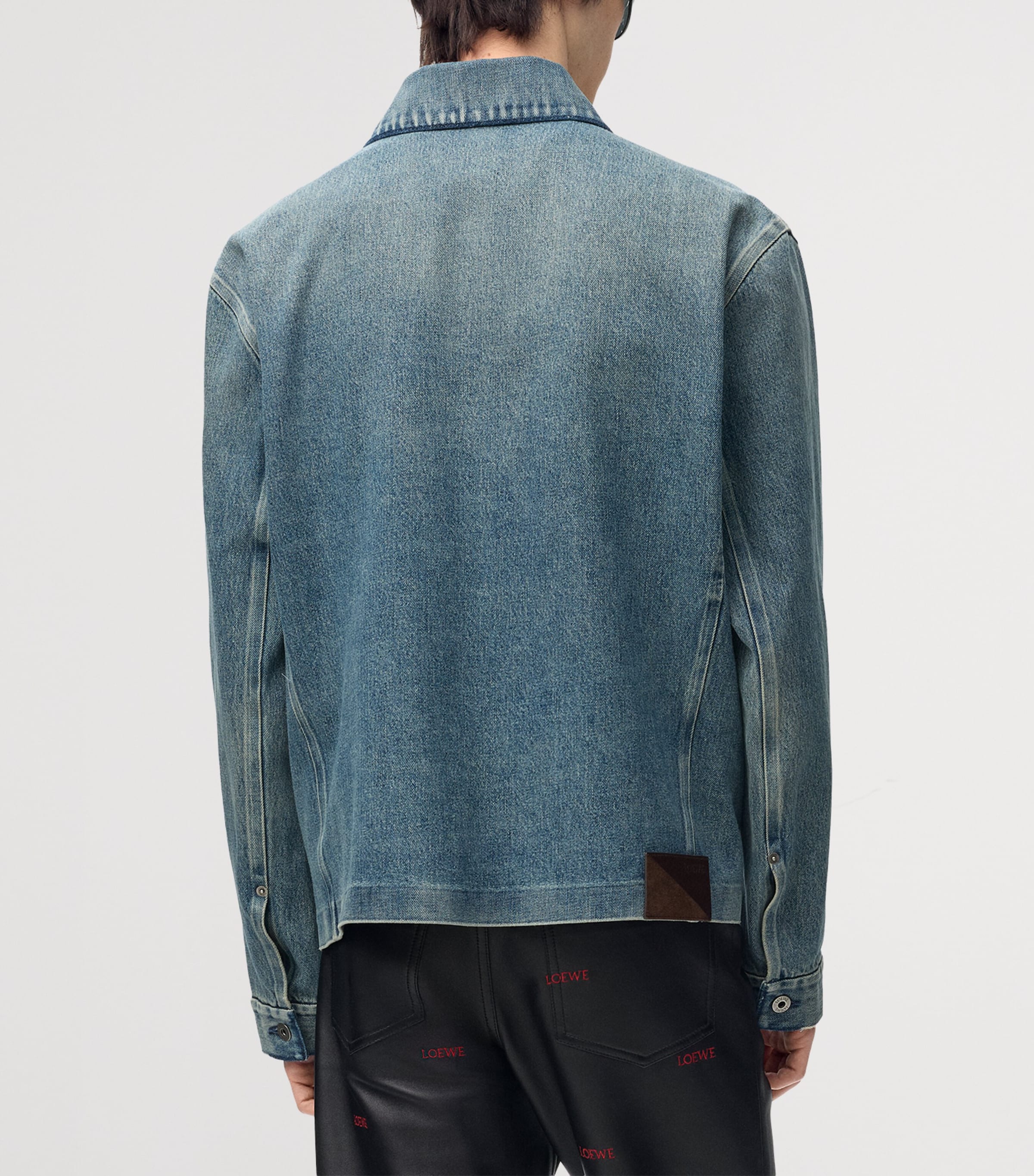 LOEWE Mens Leather-Patch Denim Jacket Denim Blue Image 4