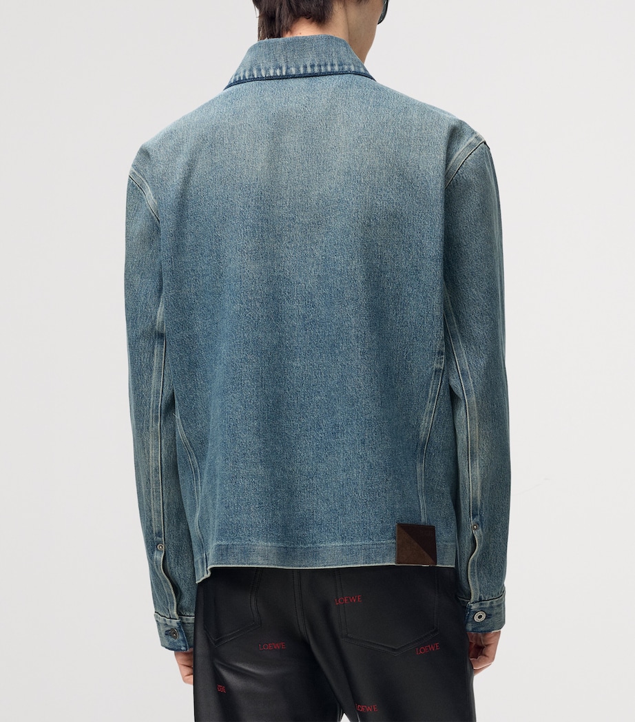 LOEWE Mens Leather-Patch Denim Jacket Denim Blue Image 4