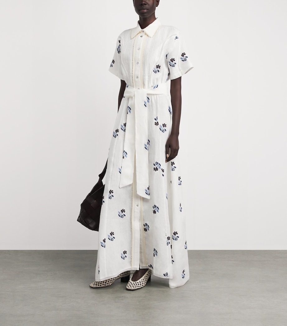 LUG VON SIGA Womens Linen Embroidered Vera Maxi Dress Offwhite Image 2