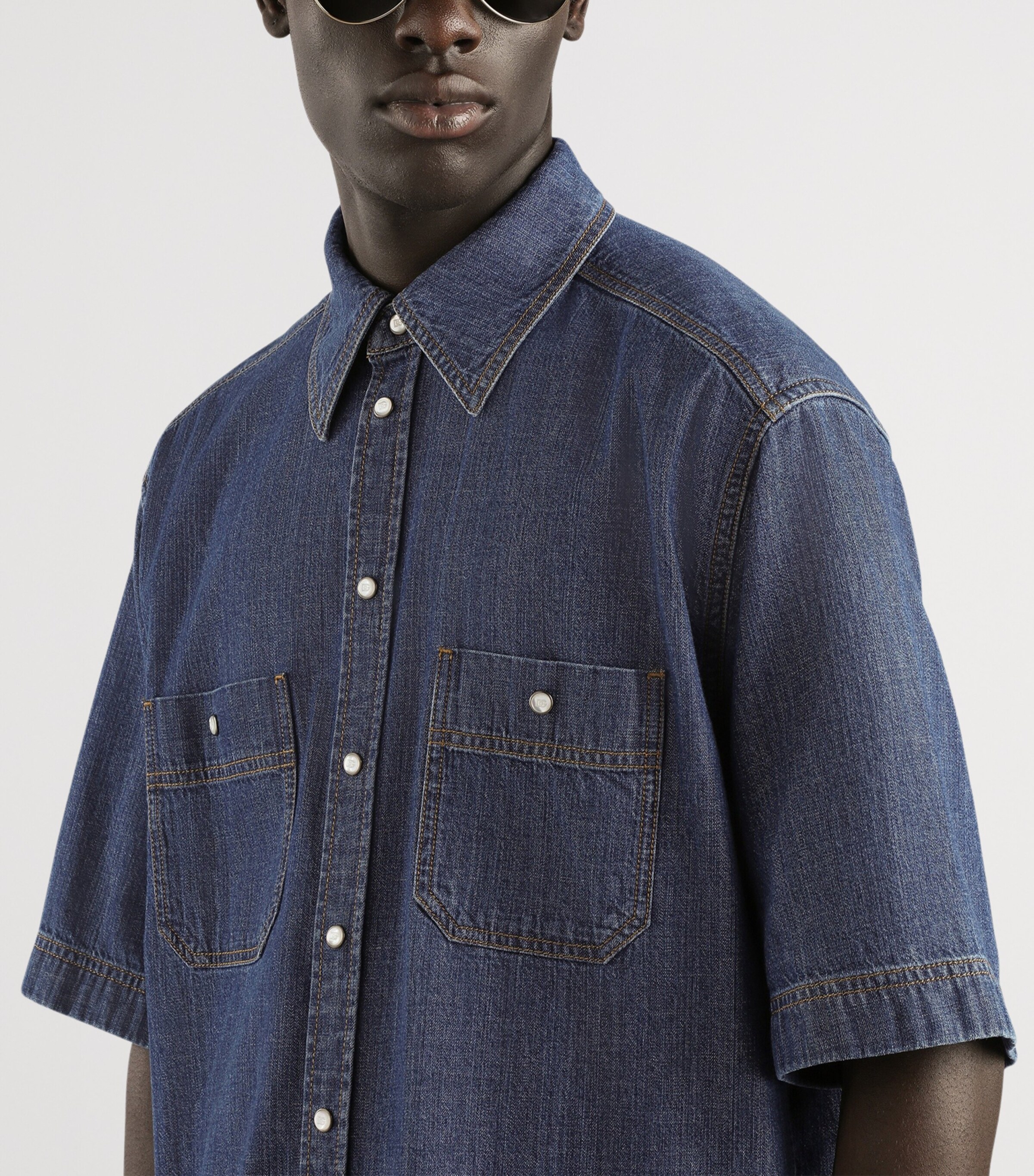 Dolce&Gabbana Mens Denim Oversized Short-Sleeve Shirt Combined Colour Image 5
