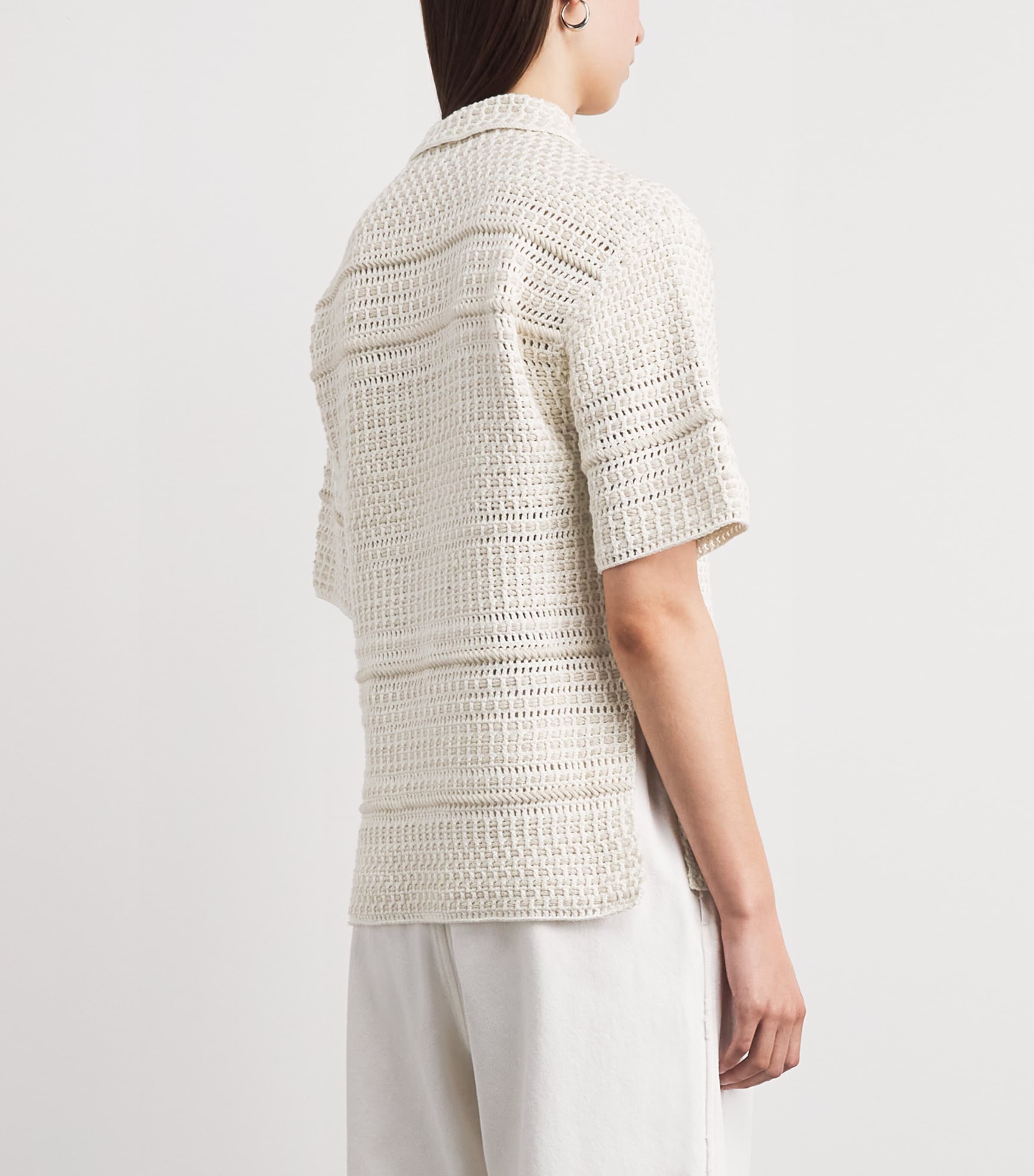 Lauren Manoogian Womens Pima Cotton Crochet Shirt White/parchment Image 5