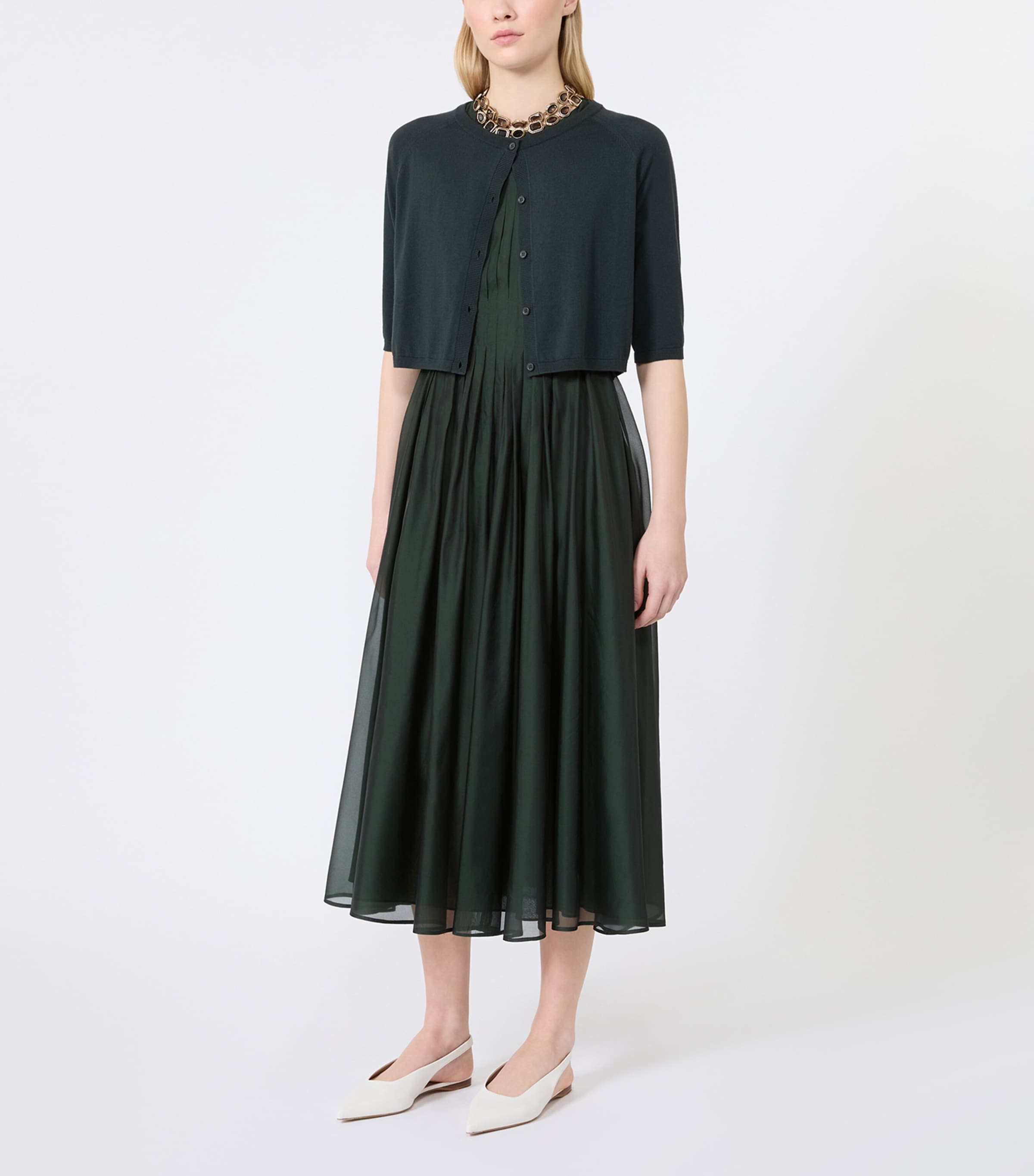 Max Mara Womens Silk-Blend Organza Fit-And-Flare Maxi Dress Moss Green Image 2