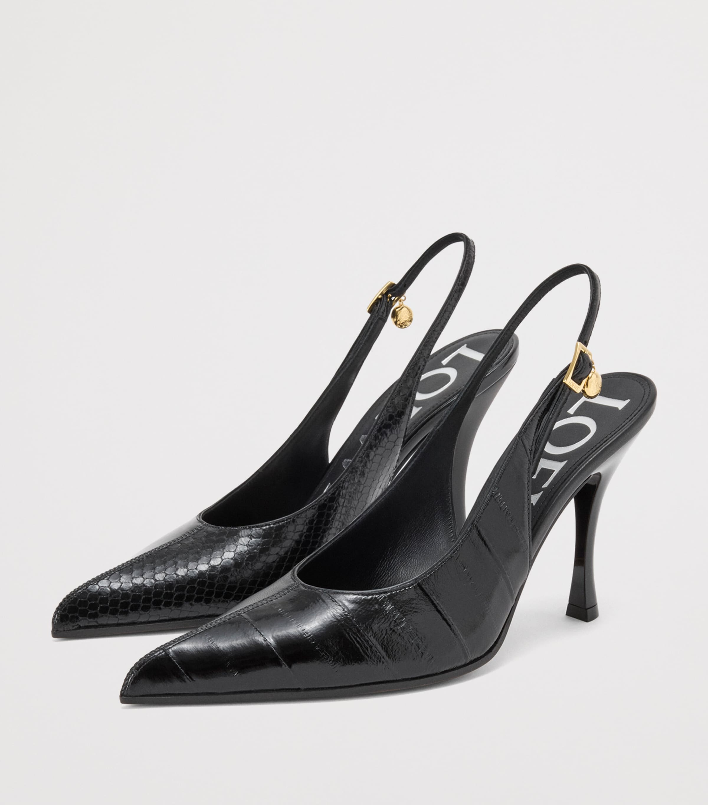 Leather New Comic Slingback Pumps 90 BLACK Image 3