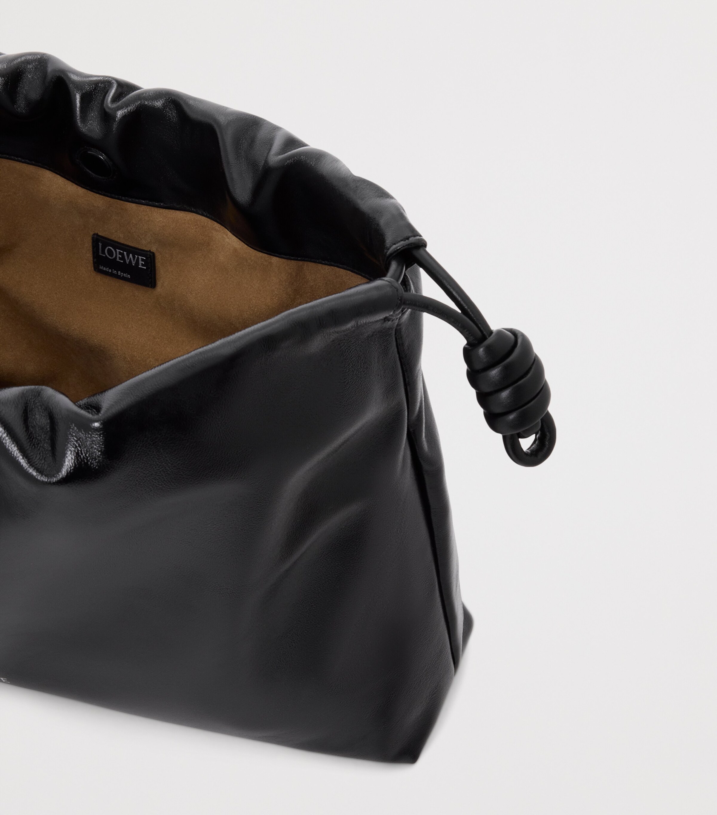 Large Leather Flamenco Purse Shoulder Bag BLACK Image 8