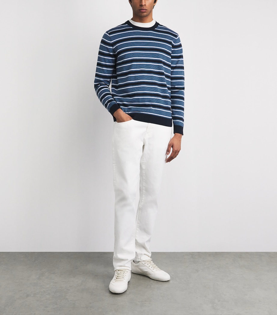 Falke Mens Cotton Stripe Sweater Dark Navy Image 2