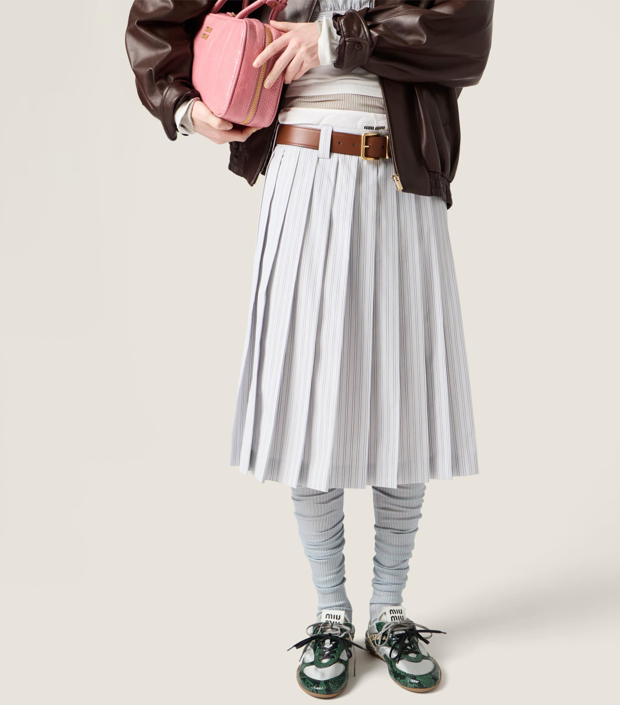 Cotton Pleated Midi Skirt F0424 Image 4