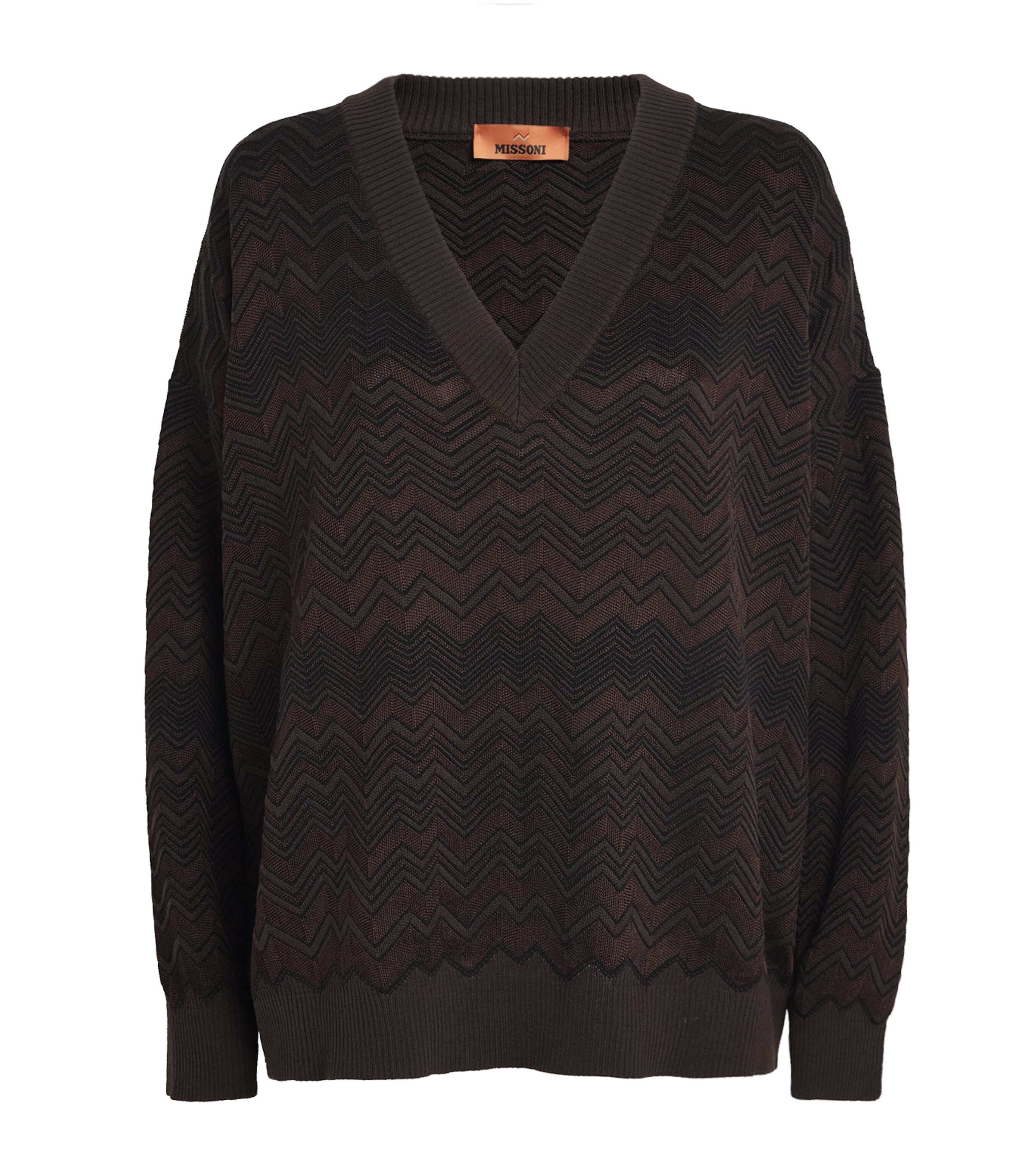 Missoni Womens Solid Color Brown Chevron V-neck Knitted Jumper In Brown