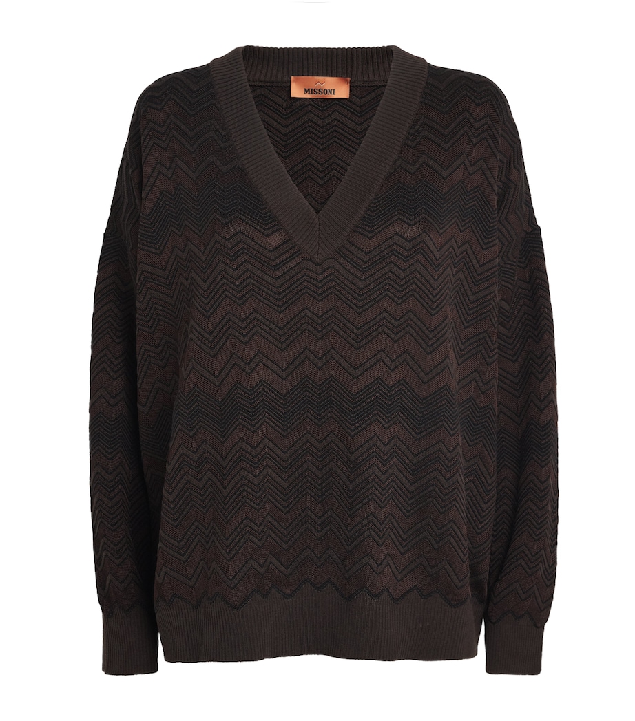 Zigzag V-Neck Sweater S80E1 SOLID BROWN Image 1