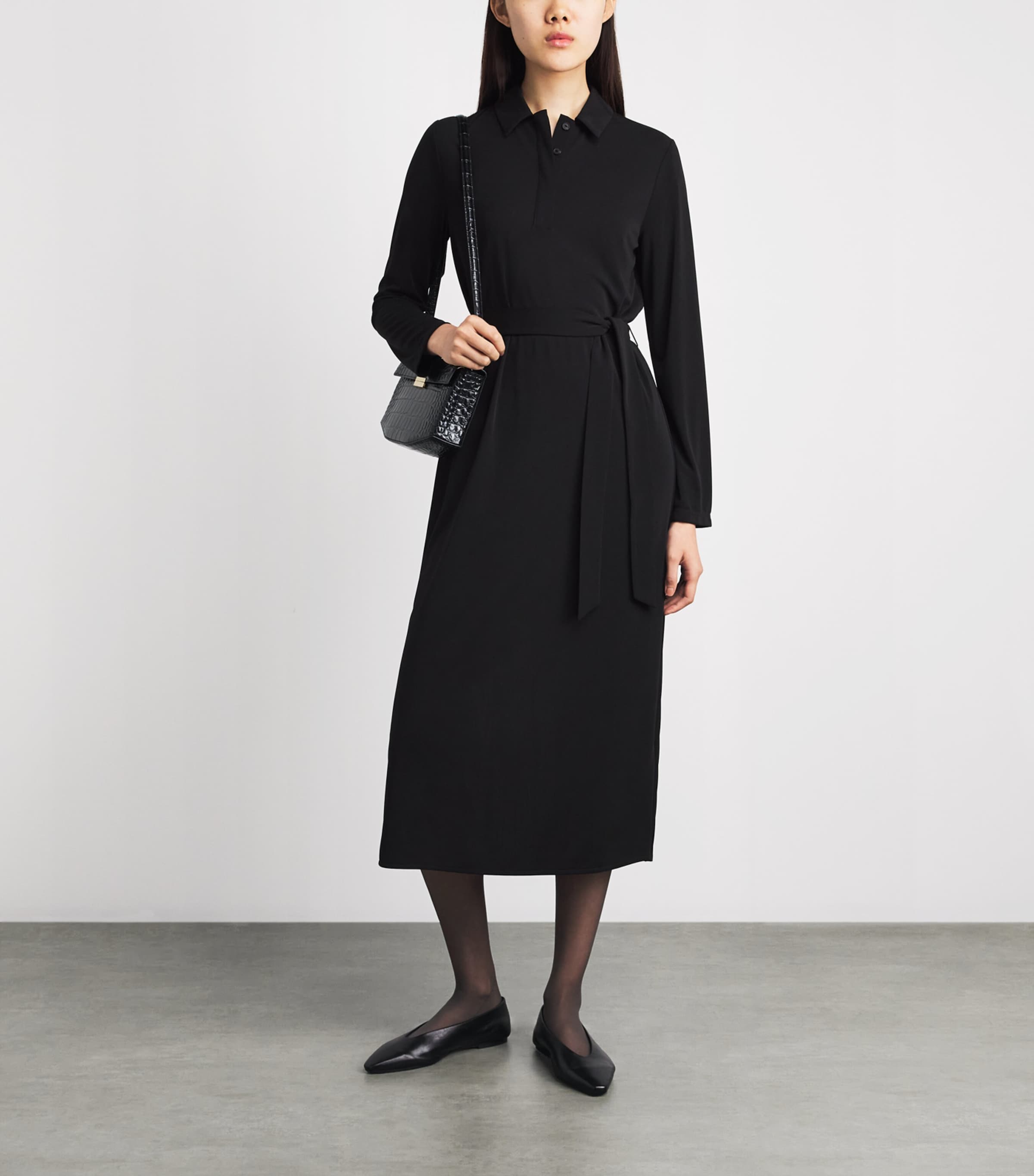 MM Womens Jersey Midi Shirt Dress Black Image 2