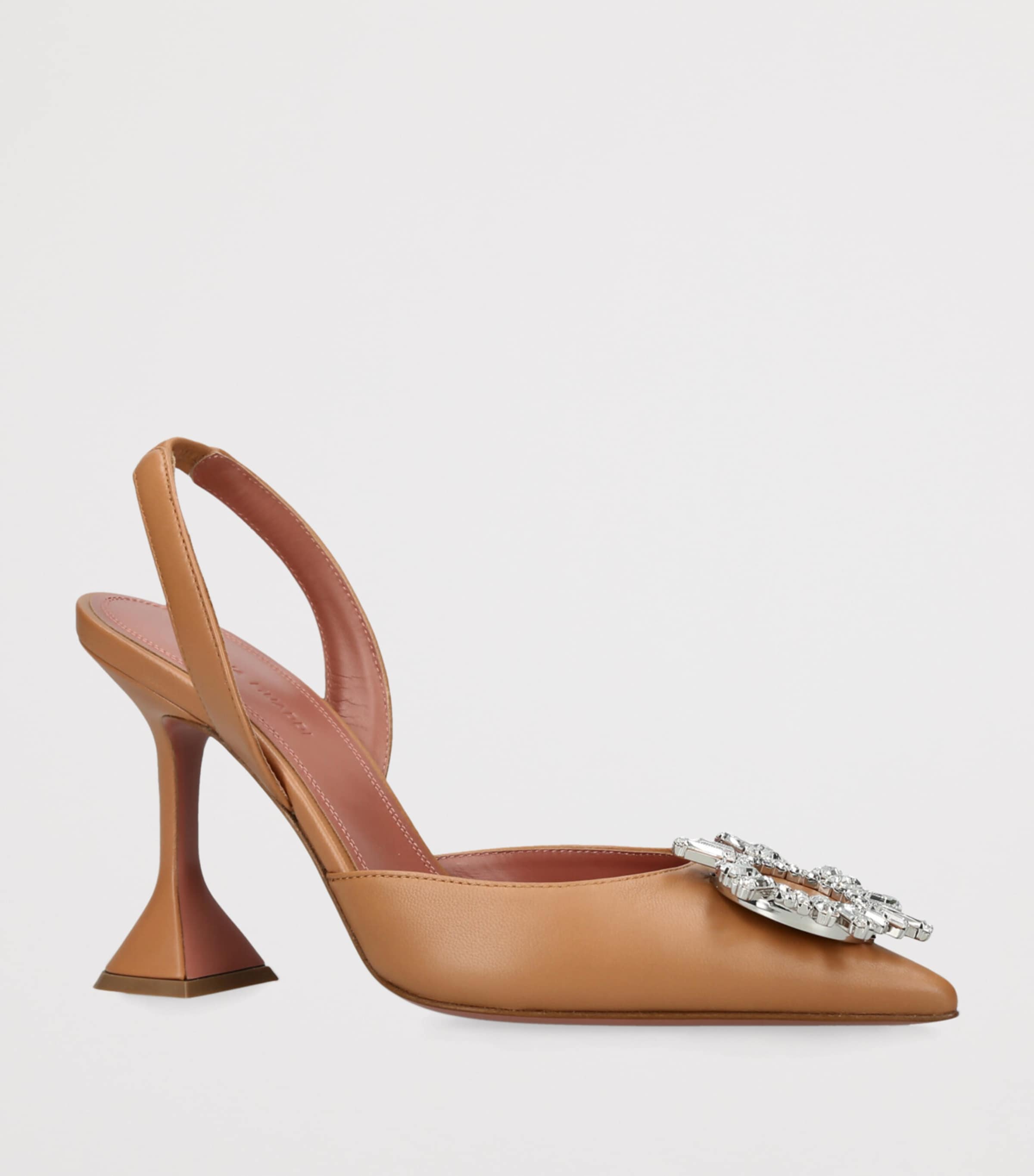Amina Muaddi Womens Leather Begum Slingback Pumps 95 Camel Image 3