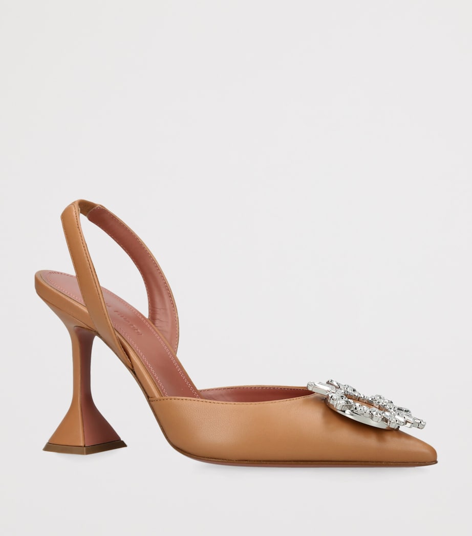Amina Muaddi Womens Leather Begum Slingback Pumps 95 Camel Image 3
