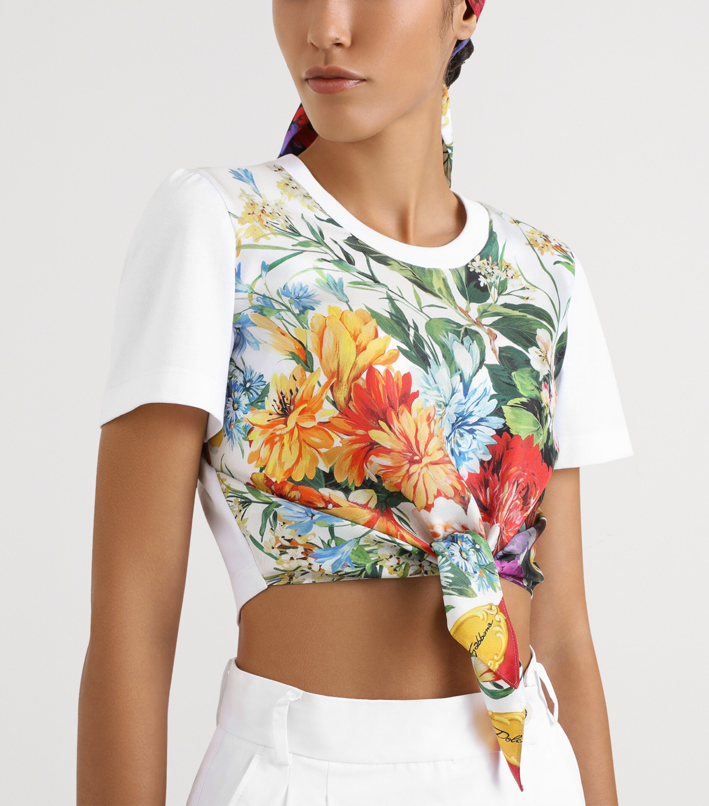 Dolce&Gabbana Womens Cropped Printed T-Shirt Optical White Image 5