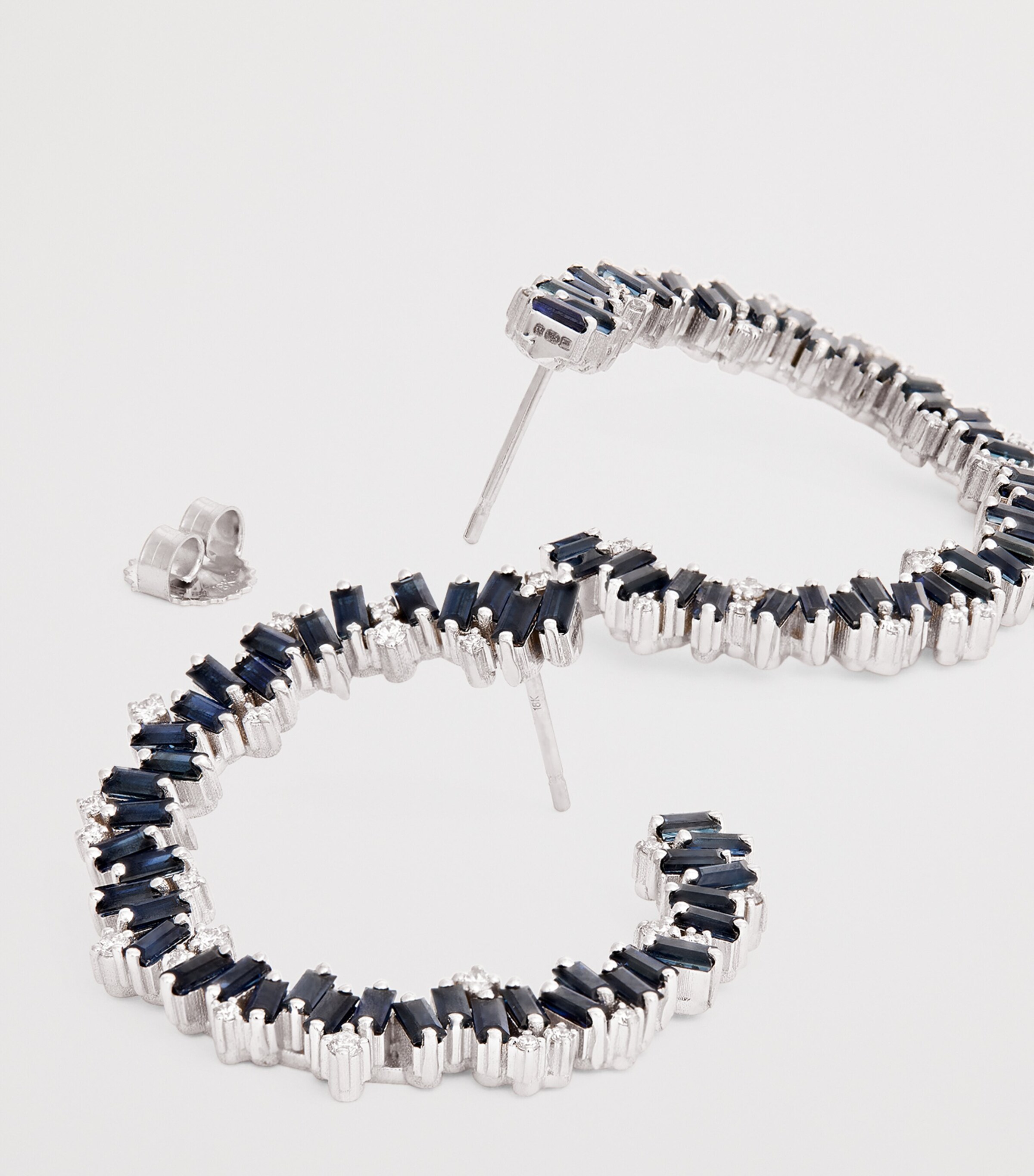 White Gold, Diamond and Sapphire Bold Hoop Earrings 18K WG/DB Image 5