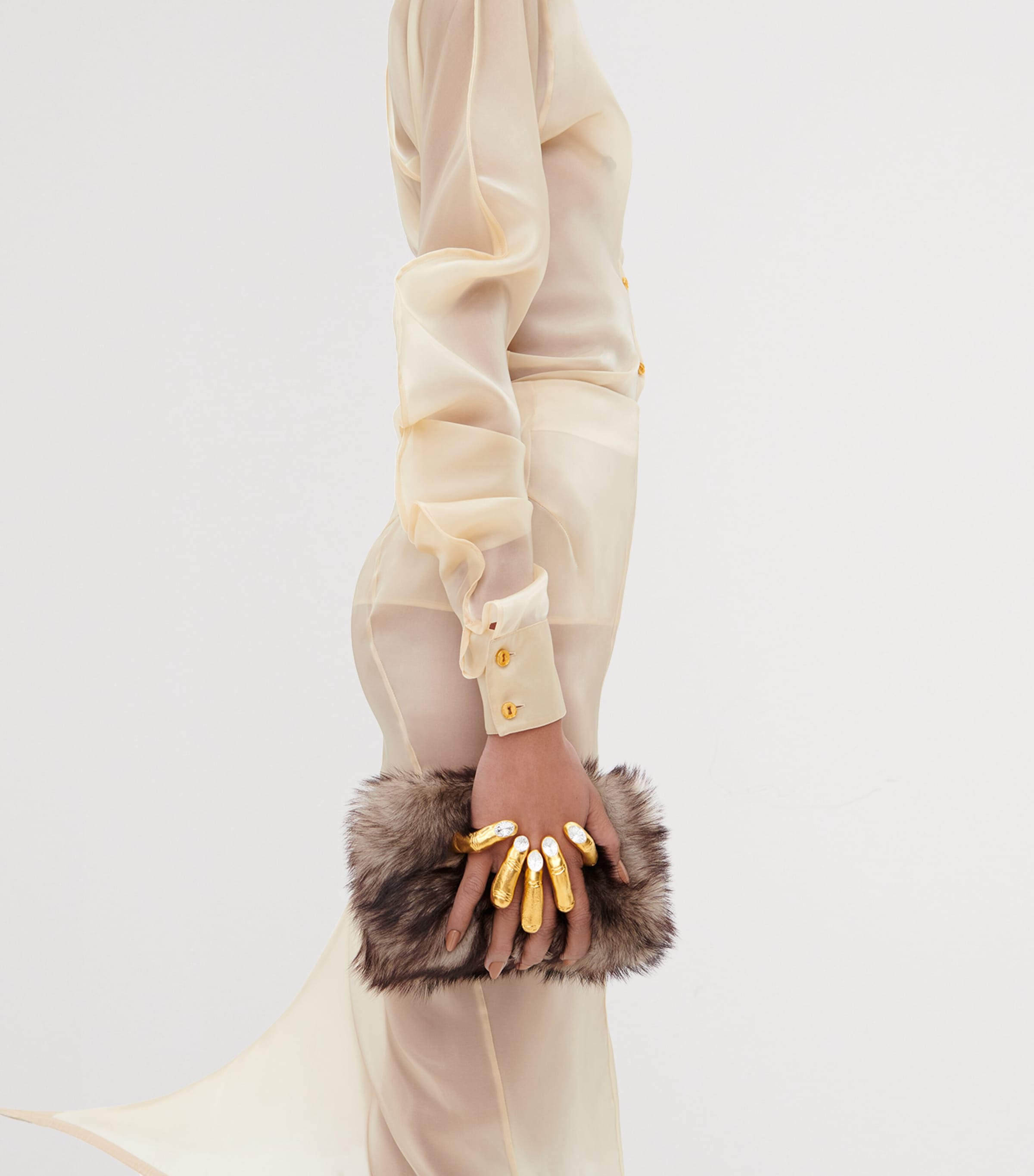 Schiaparelli Lambskin Velvet Hand In Hand Clutch Bag Beige Image 3