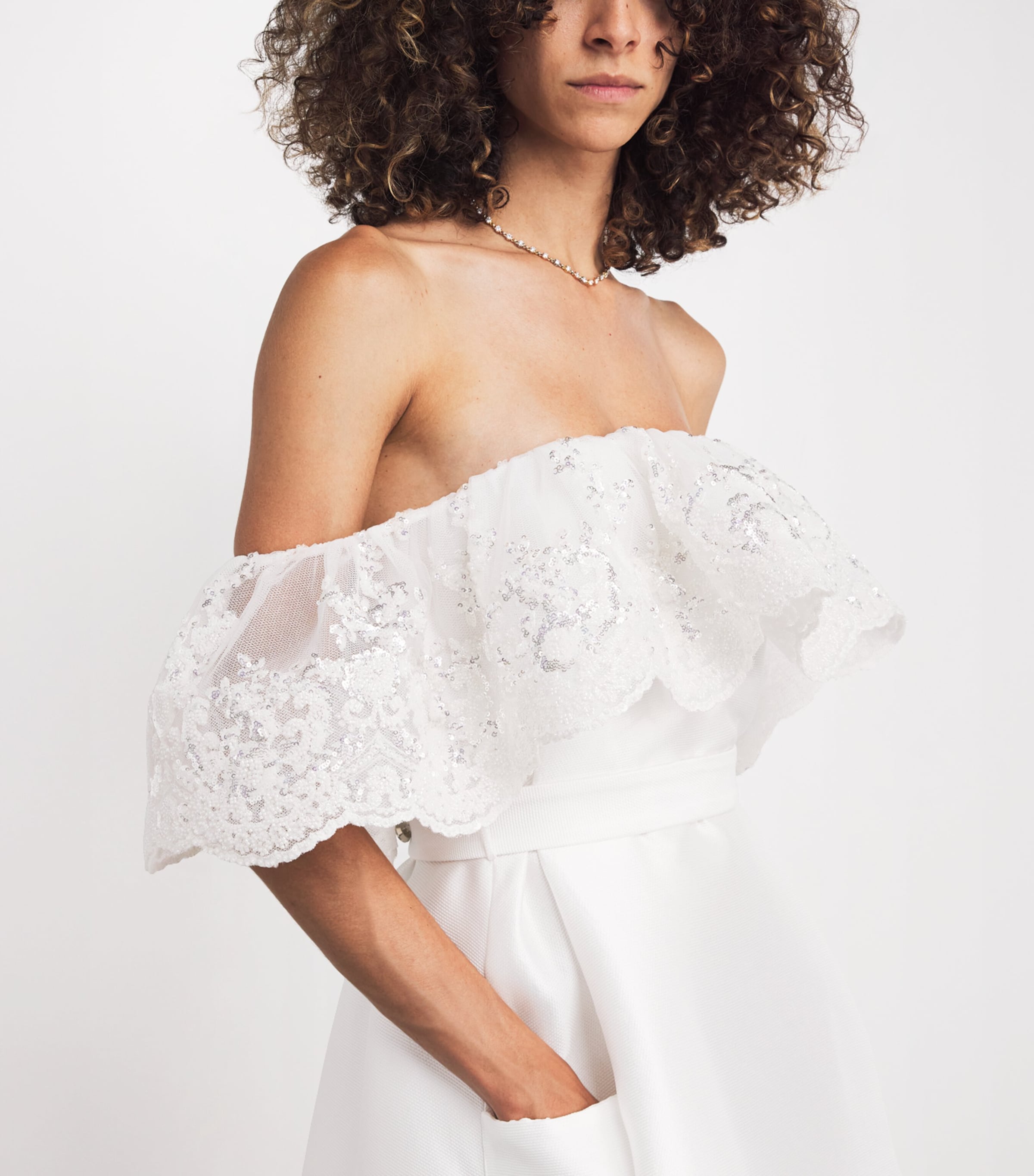 Sequinned Off-The-Shoulder Gown 01 WHITE Image 4