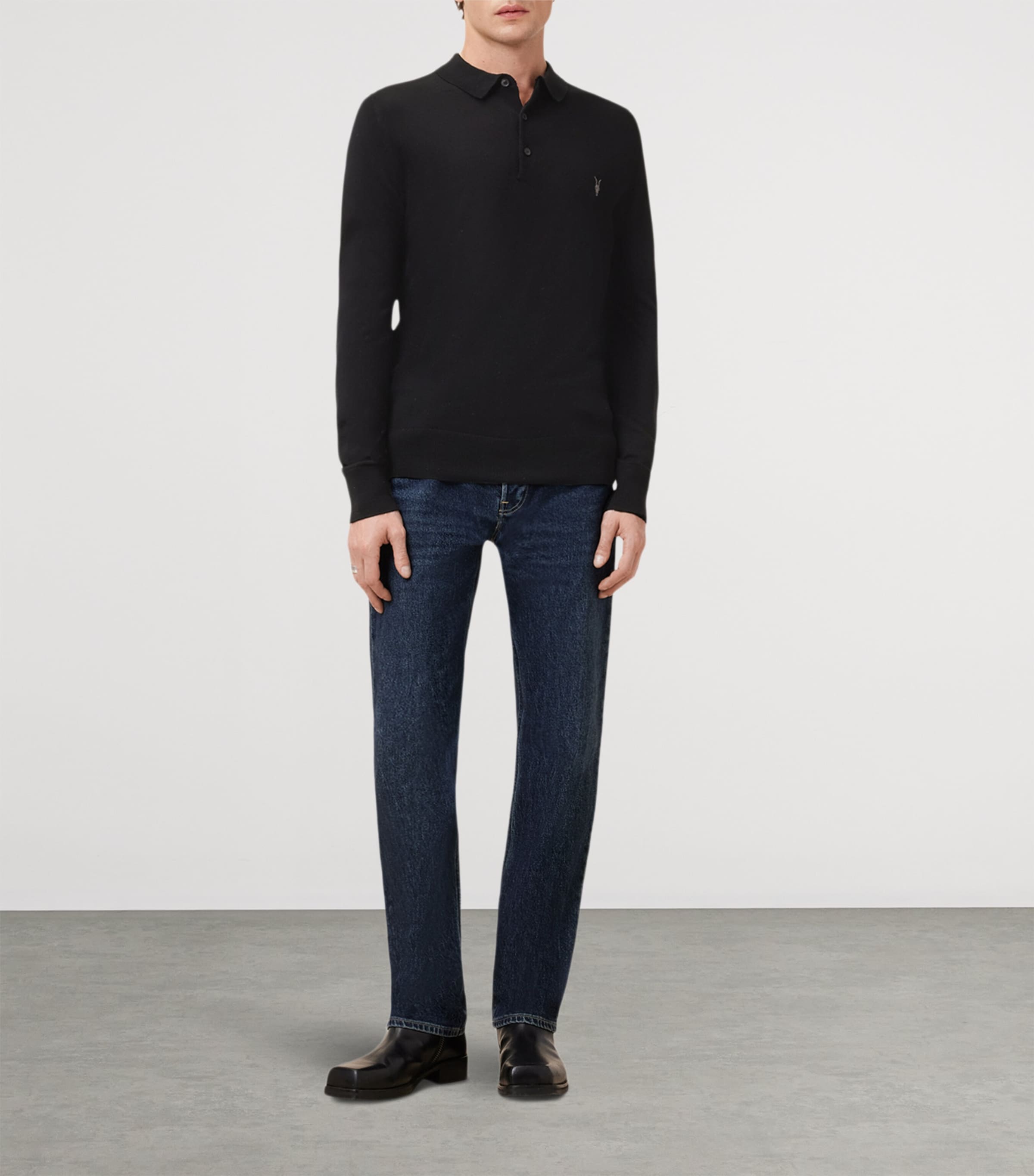 Merino Wool Mode Polo Shirt BLACK Image 3