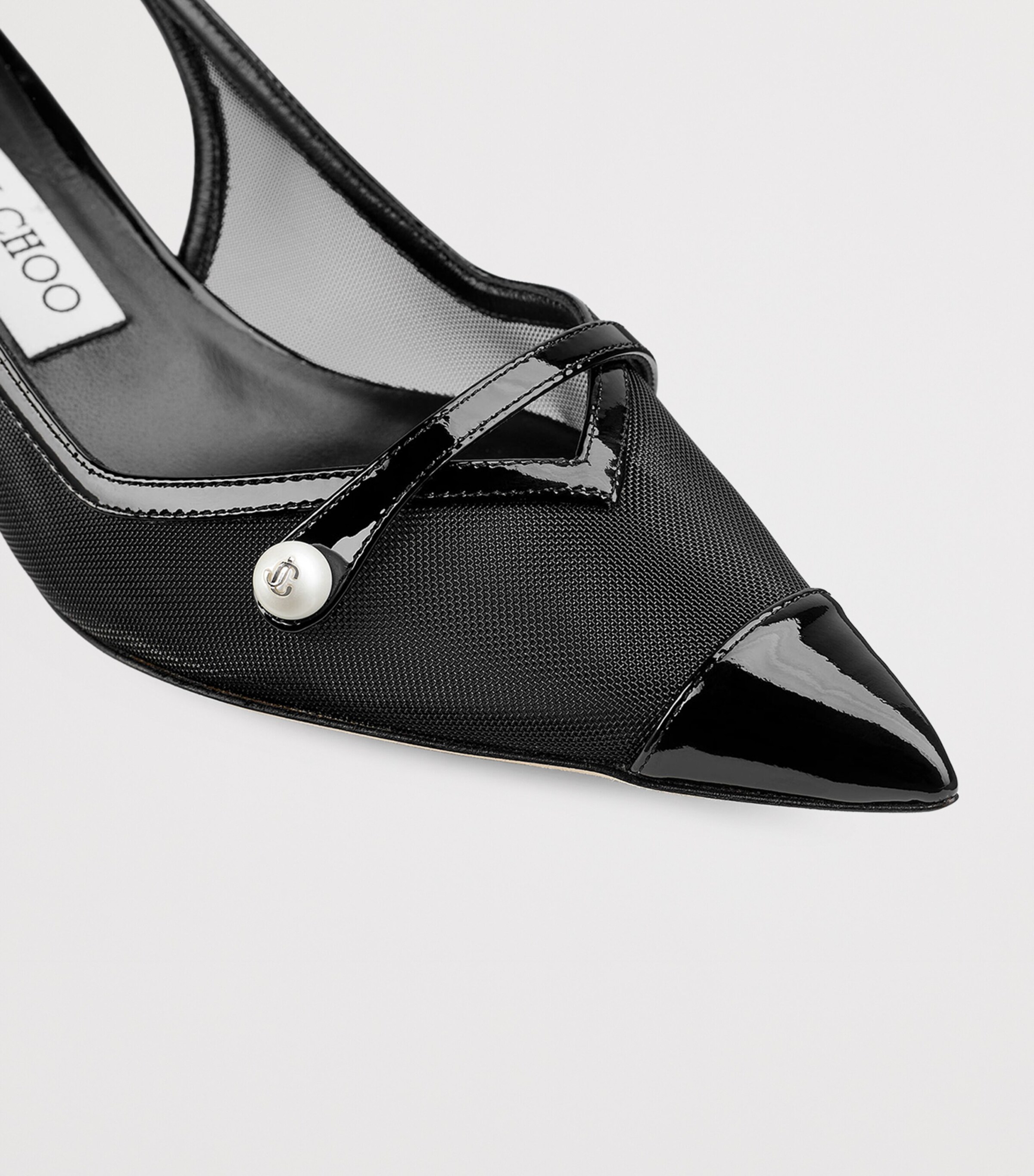 Jimmy Choo Womens Amita 45 Patent Leather-Mesh Slingback Pumps Black/black Image 6