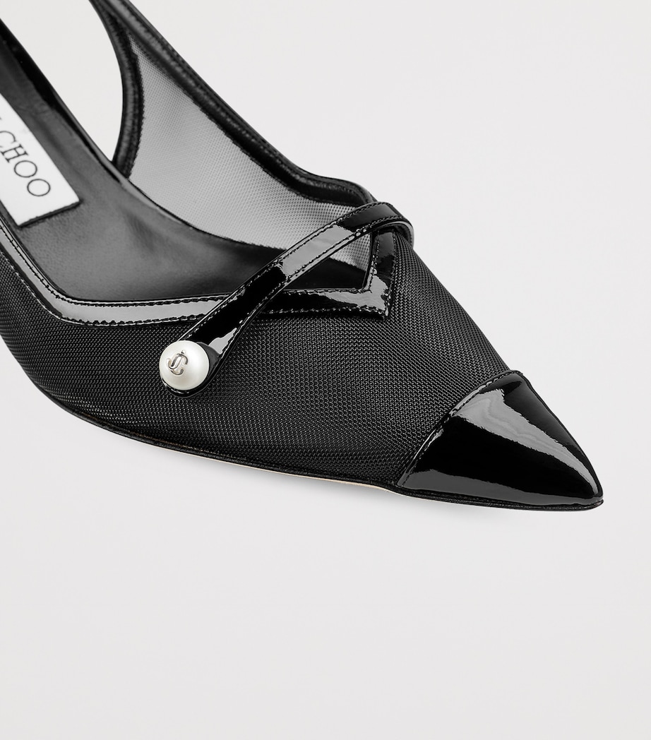 Amita 45 Patent Leather-Mesh Slingback Pumps BLACK/BLACK Image 3