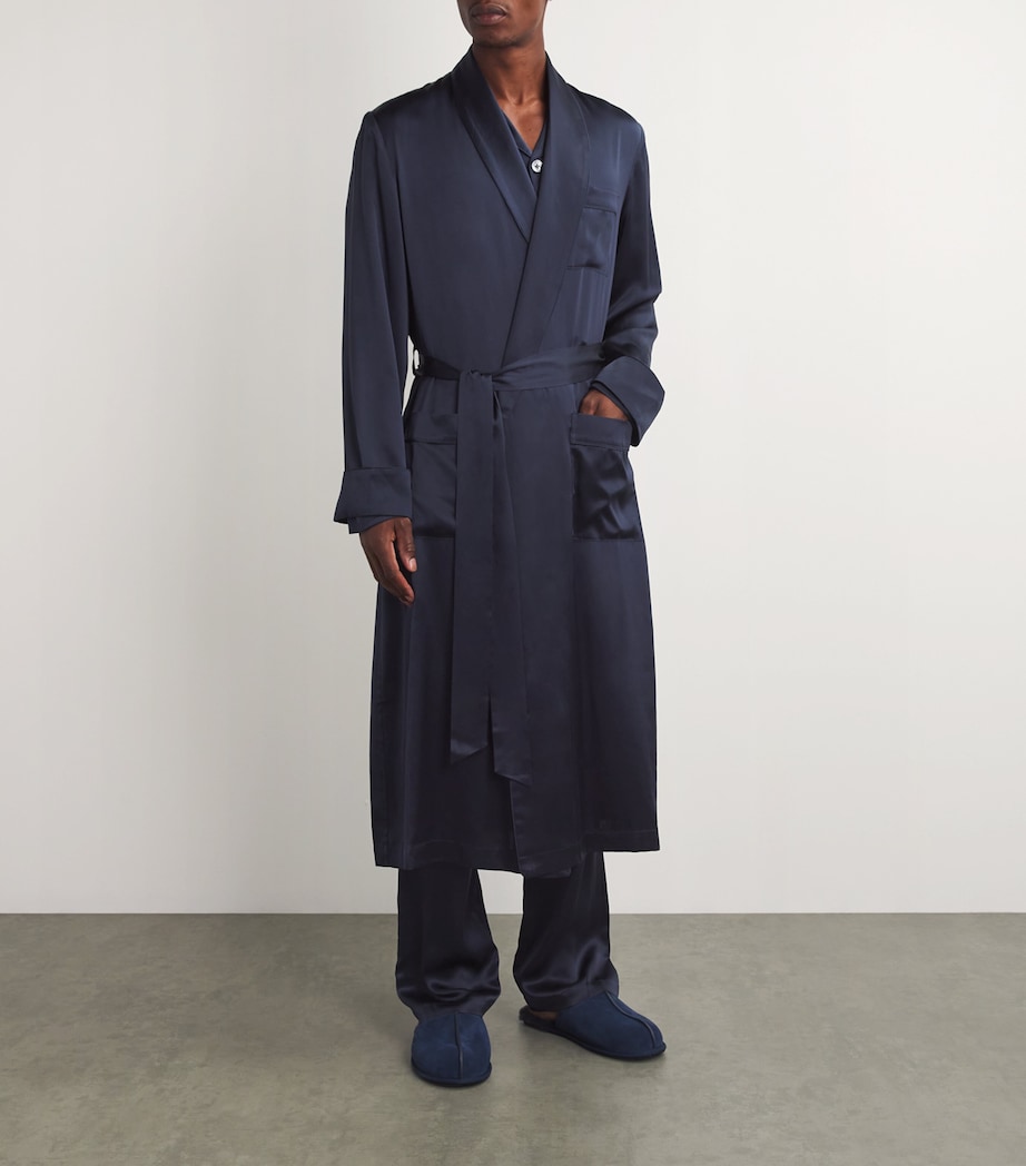 Harrods Mens Silk Night Robe Navy Image 2
