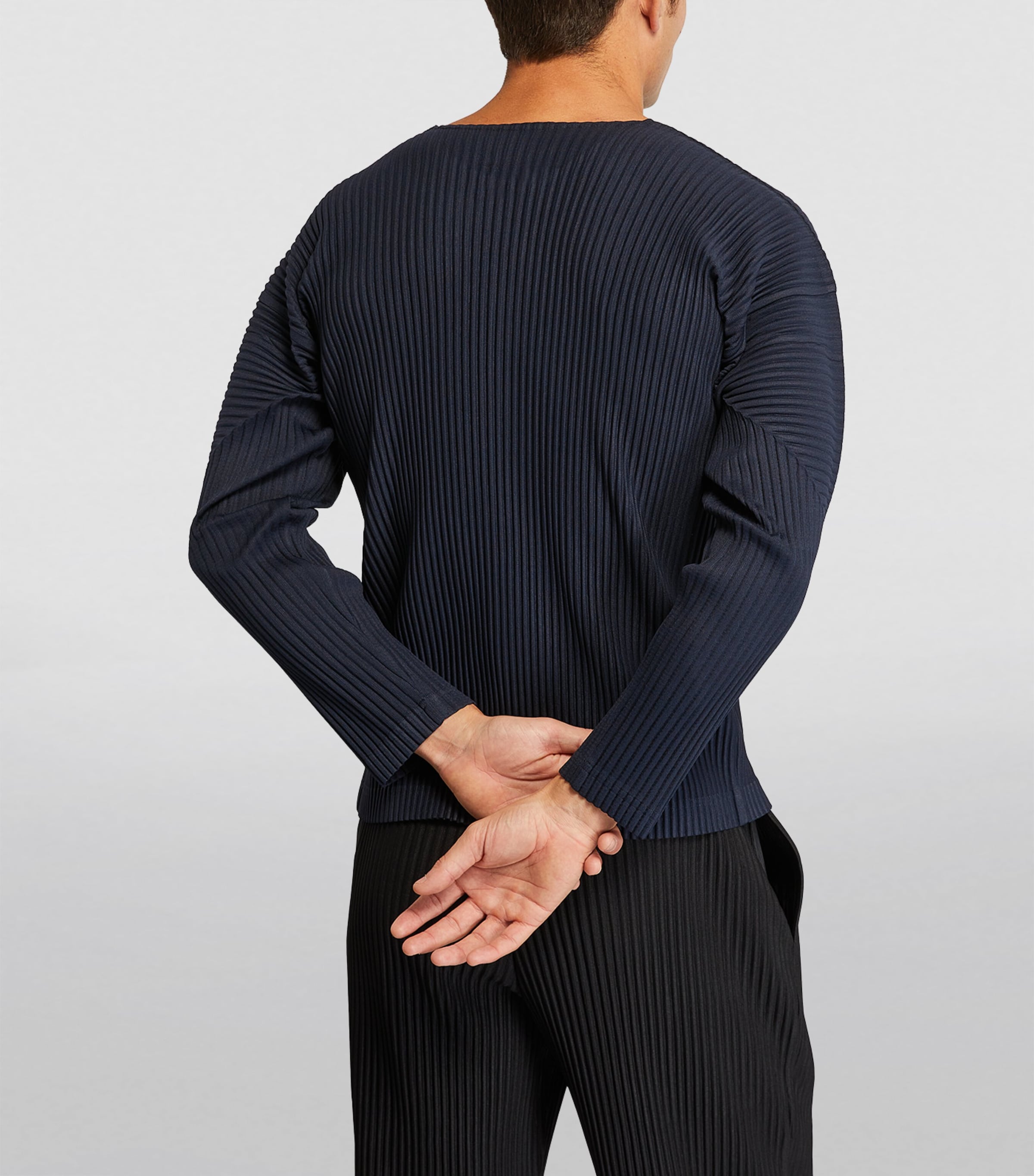 Homme Plissé Issey Miyake Navy Pleated Long-Sleeve T-Shirt 