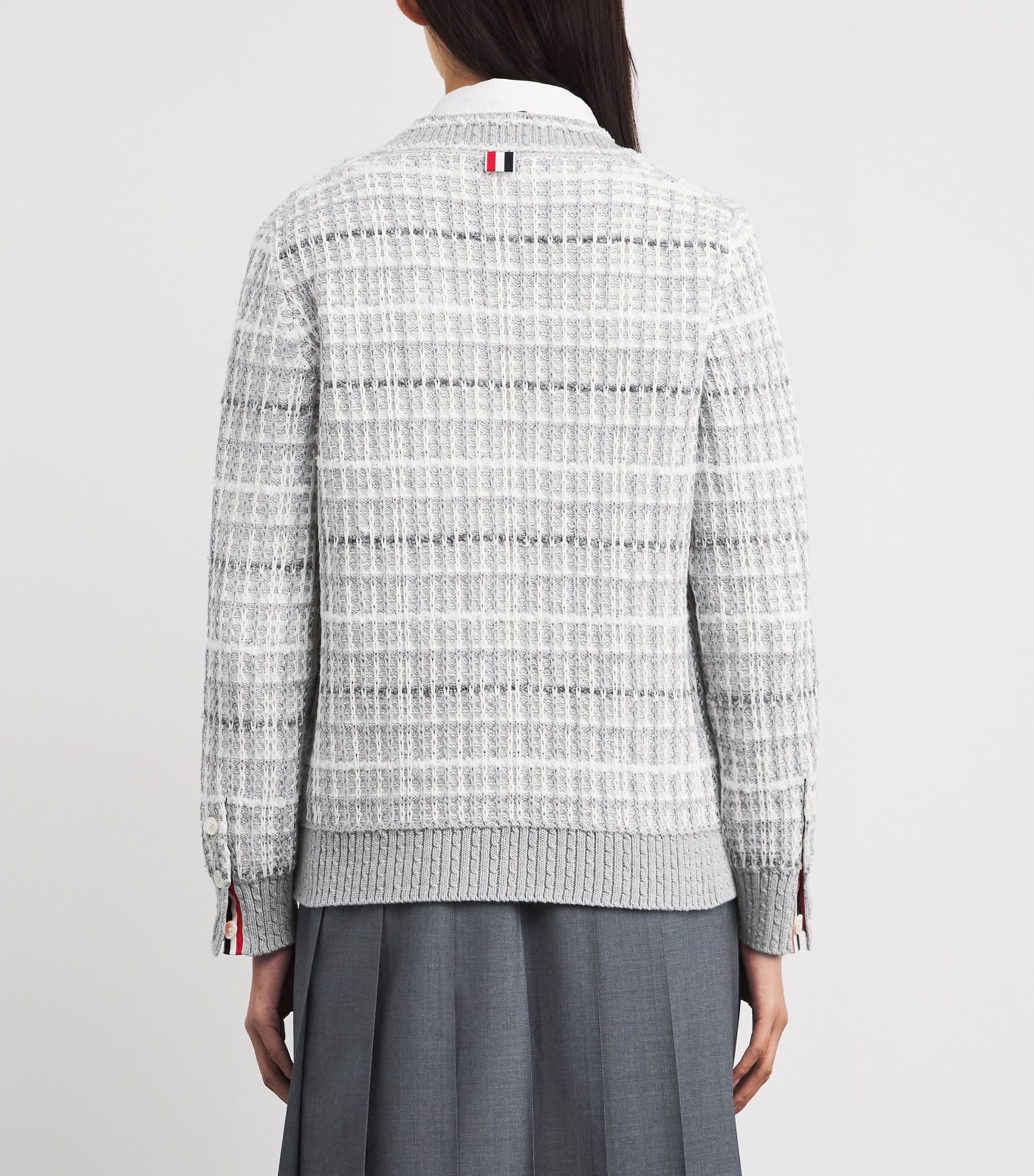 Thom Browne Womens Tweed V-Neck Cardigan Lt Grey Image 5