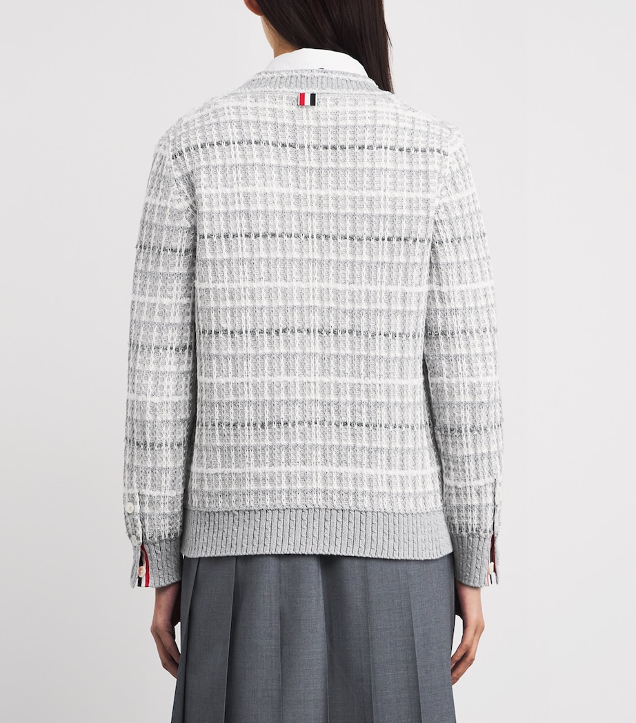 Thom Browne Womens Tweed V-Neck Cardigan Lt Grey Image 5